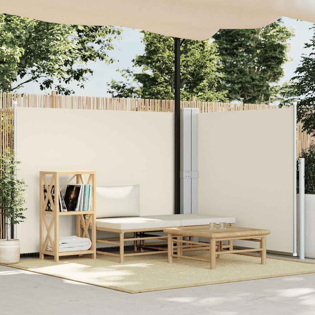 furnicato Seitenmarkise Garten-Creme 140 x (0-600) cm mit automatischer UV-beständiger Sichtschutz mit zwei Pfosten für die Terrasse