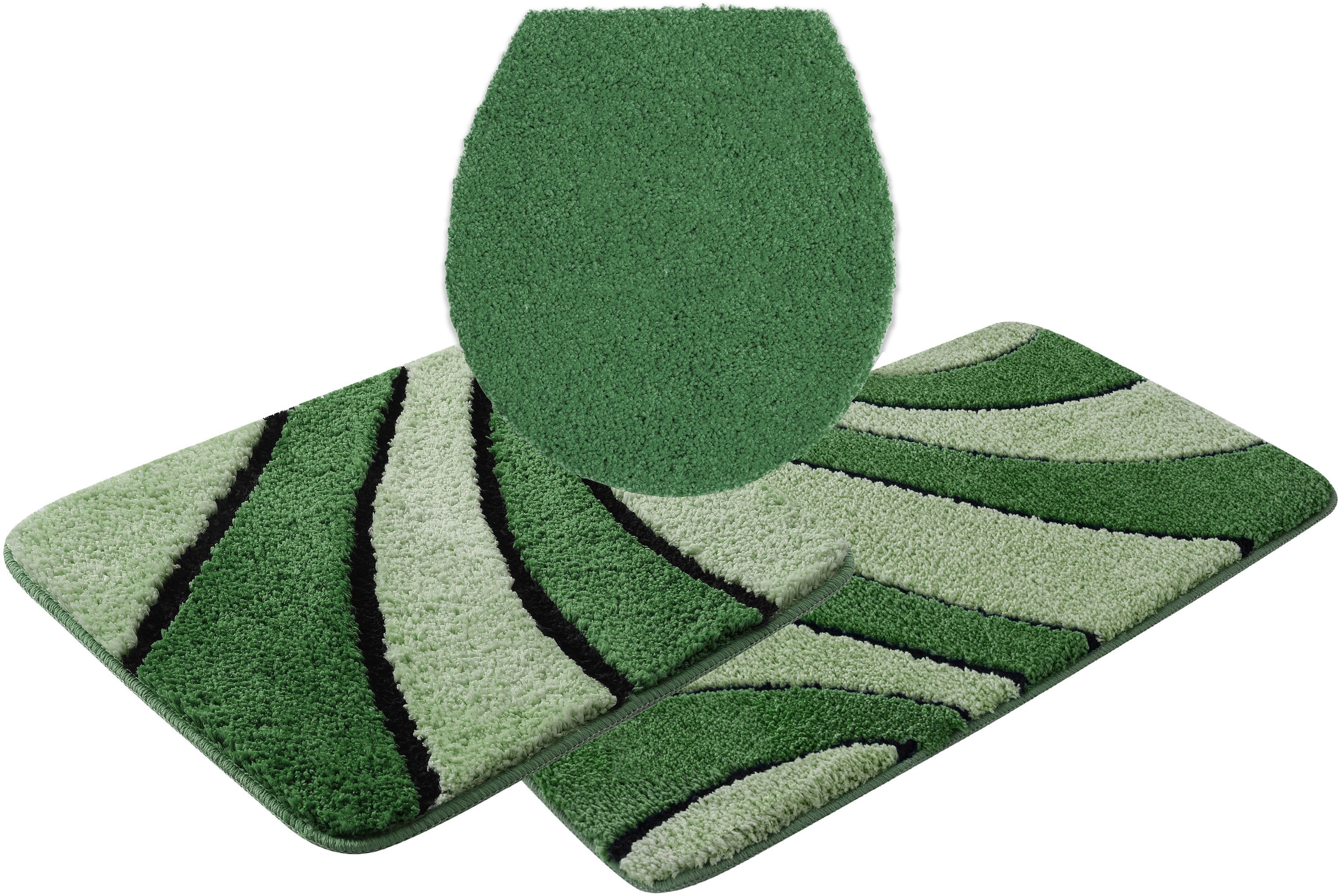 OTTO home Badematte Anna, Badvorleger, Badezimmer Teppich, Höhe 16 mm, rutschhemmend beschichtet, schnell trocknend, fußbodenheizungsgeeignet, Polyester, rechteckig, 3tlg Set Hänge WC, Badteppich, Hoch Tief Effekt, Modern, Weich, Wellen