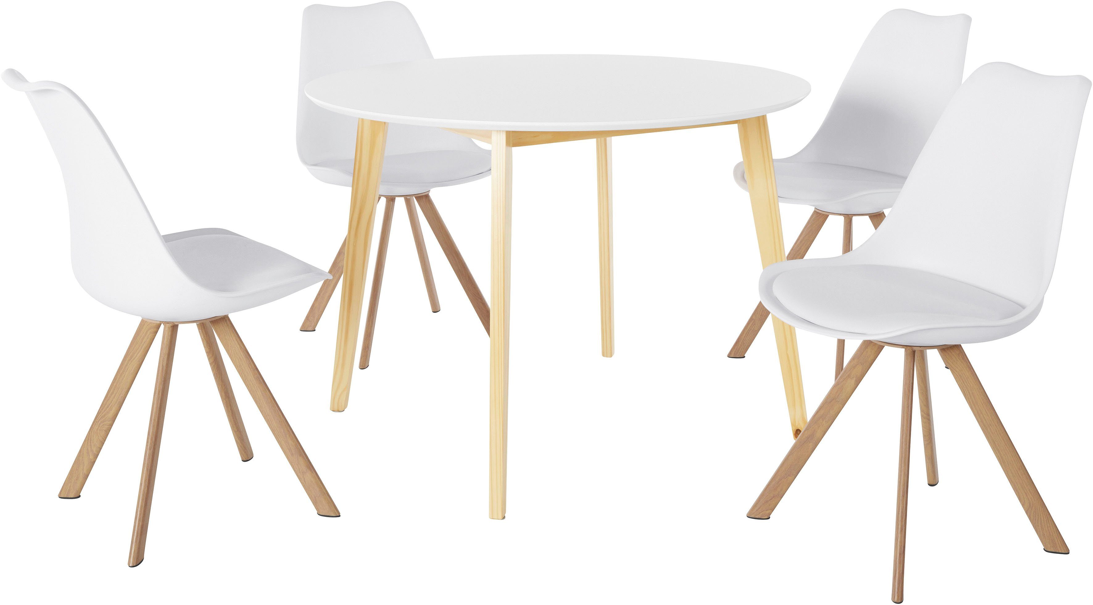 INOSIGN Essgruppe Levent, (Set, Lazio bestehend Tisch dem 4 aus und 5-tlg), Stühlen Cody Weiß/weiß