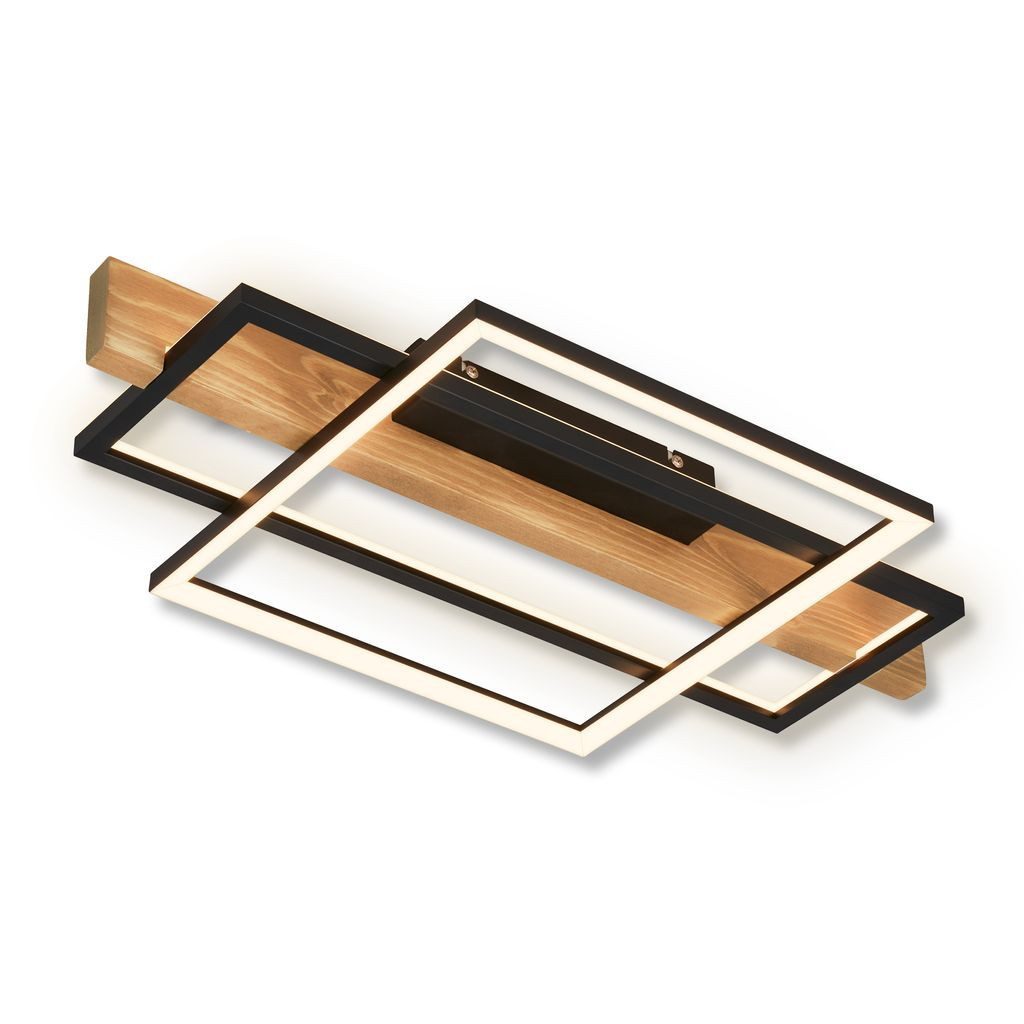 Briloner Leuchten LED Deckenleuchte Deckenlampe indirektes Licht Holz Wohnzimmer Flur 3839014, LED fest integriert, 3000K - Warmweiß, LED Deckenlampe 55x30x8 cm Schwarz-Holz 32W Wohnzimmer Schlafzimmer