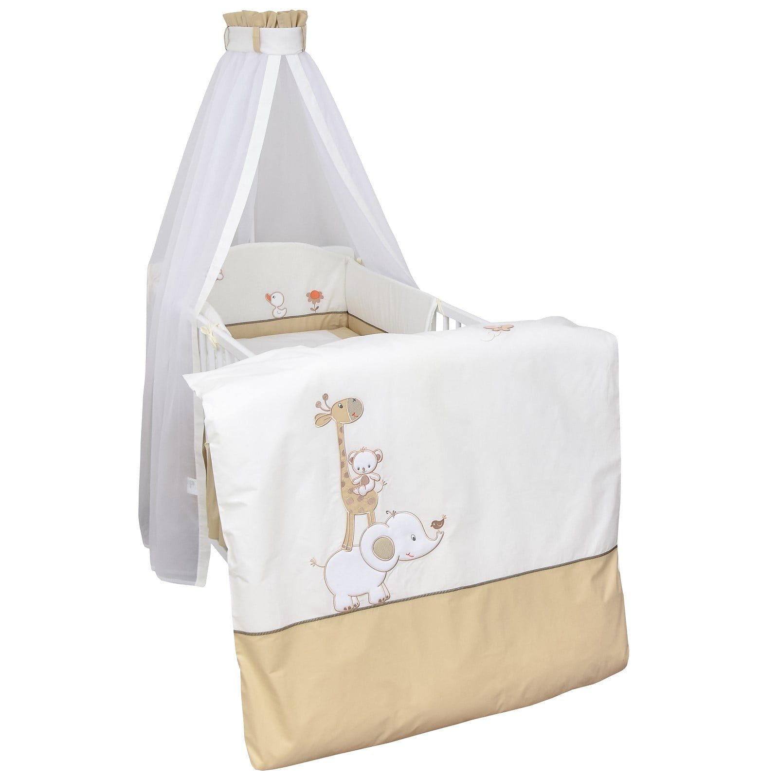 Baby-Delux Babybettwäsche Baby Bettwäsche Set 4-Tlg. Nestchen Chiffonhimmel, Baumwolle, 4 teilig, Bettset für Babybetten 140x70 & 120x60 verschiedene Designs