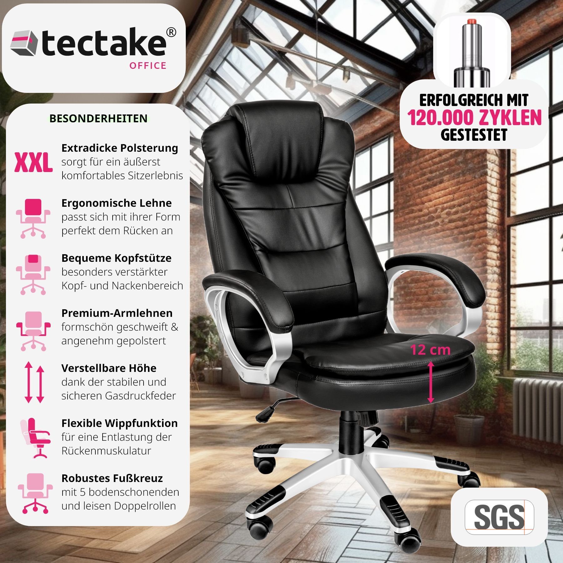 tectake Chefsessel (1er, 1 St), Wippmechanik Zulu einstellbare