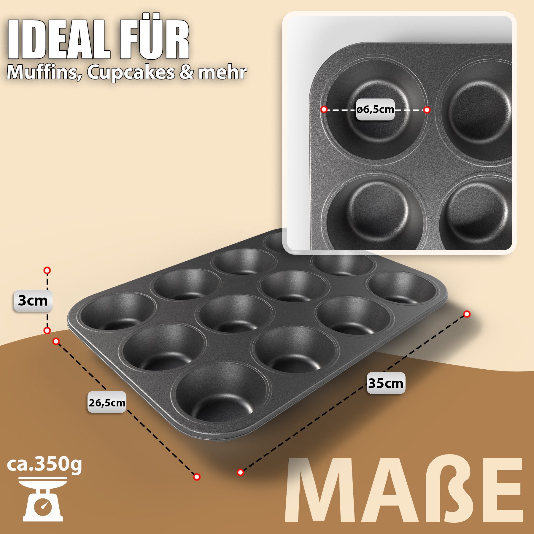 BigDean Muffinform 2er Set Muffin Backform antihaftbeschichtet Muffinform Muffinblech, (Set 2-tlg), Hochwertiger Kohlenstoffstahl