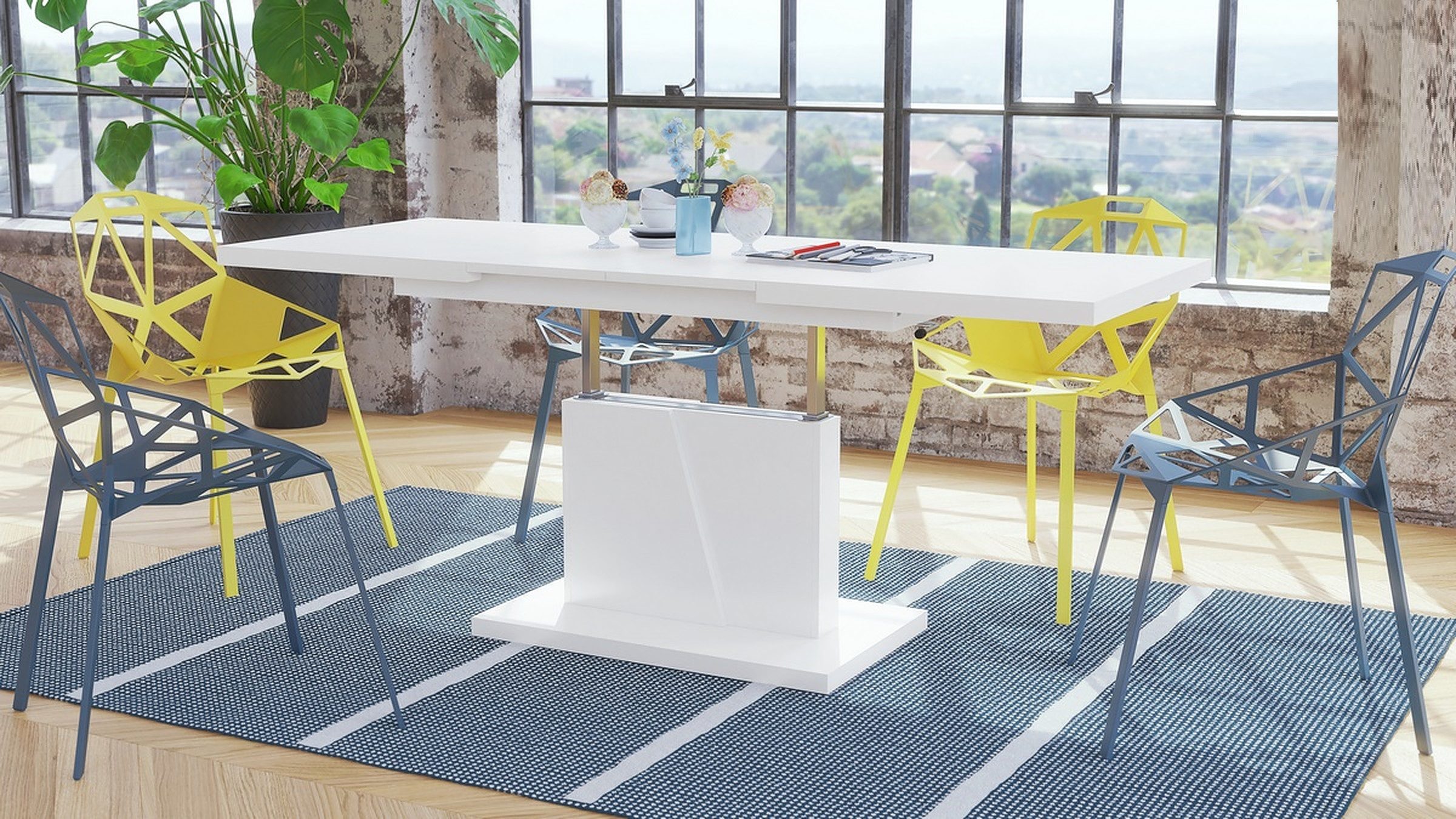 Mazzoni Couchtisch Grand Noir Weiß matt stufenlos höhenverstellbar ausziehb günstig online kaufen