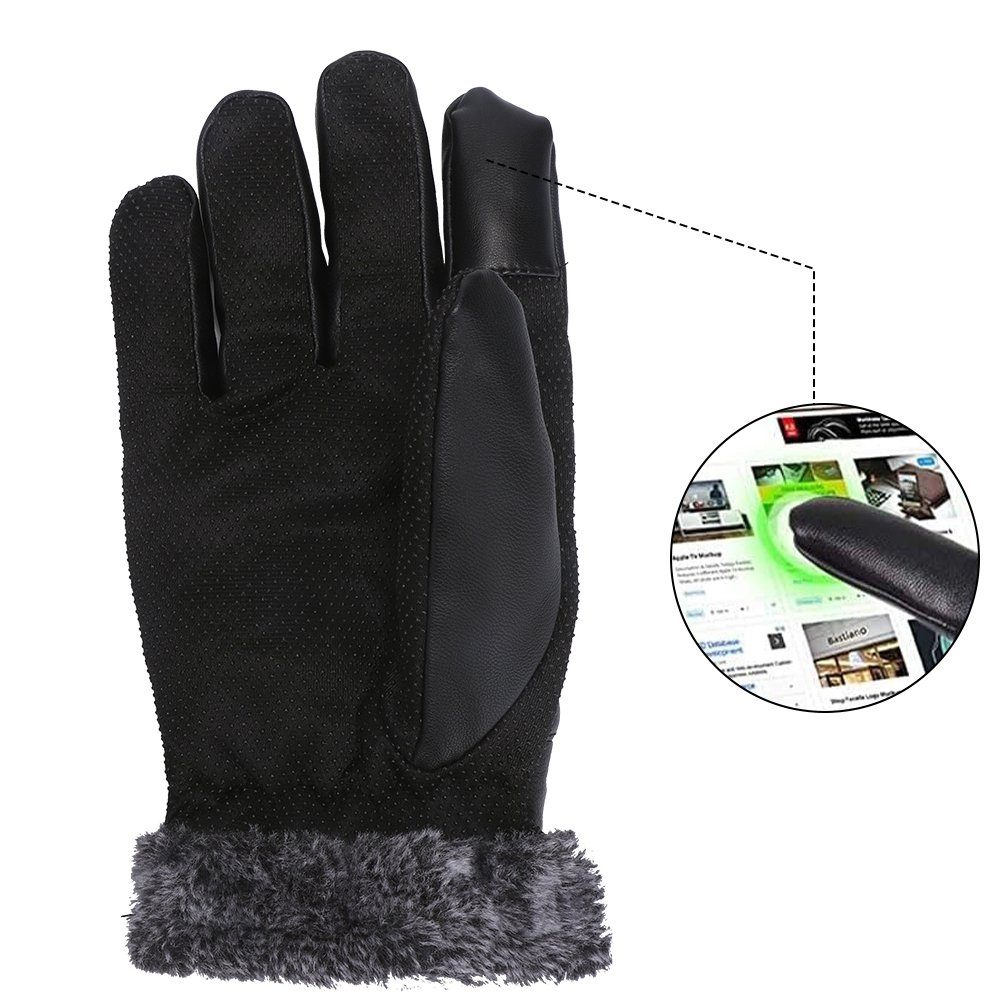 Bedee Skihandschuhe Touchscreen Lederhandschuhe Herren Winter Handschuhe Paar, Schwarz Warm Thermo WinterHandschuhe rutschfeste Texting Touchscreen (1 Handschuhe) Winddicht