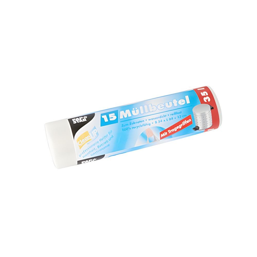 PAPSTAR Müllbeutel 300x Müllbeutel mit Tragegriffen HDPE 35 l 64 x 54cm transparent 12my