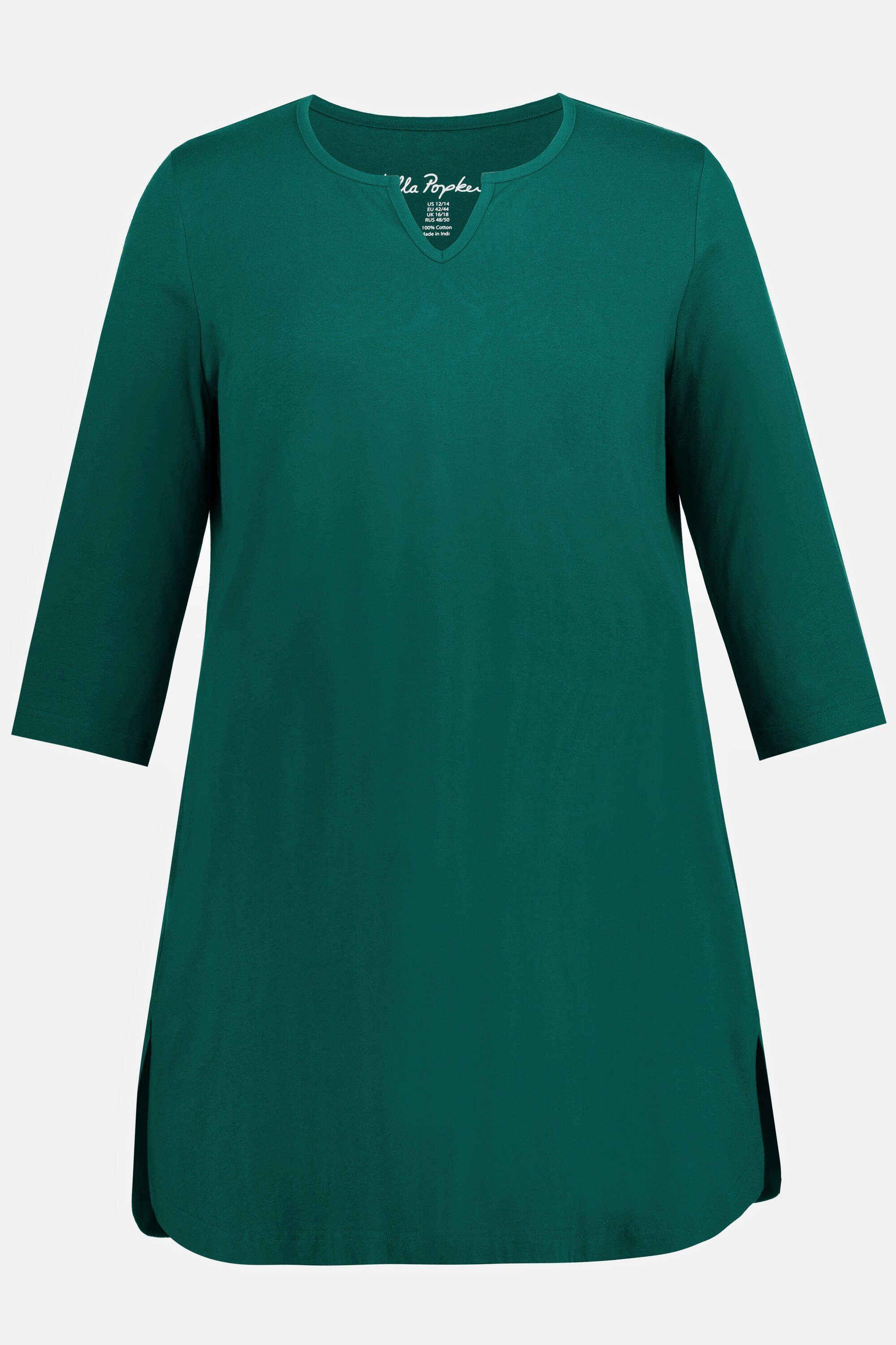 grün 3/4-Arm Taschen Ulla Popken Longshirt Tunika-Ausschnitt Longshirt
