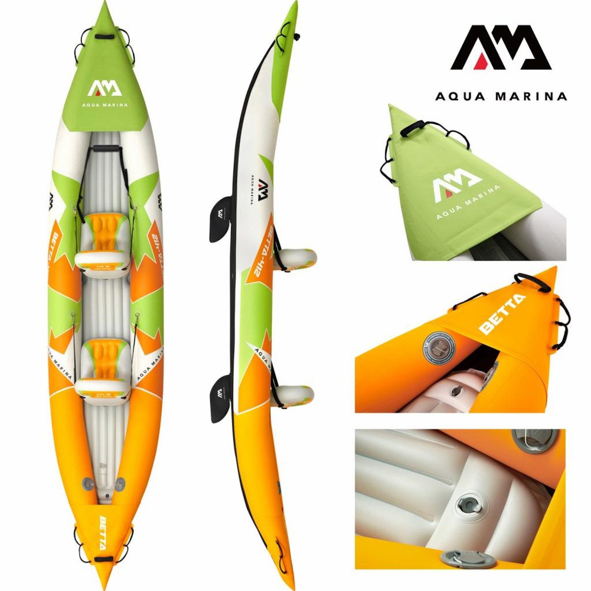 Aqua Marina Einerkajak Kajak 412x83 cm für 2 Personen mit Luftsitz und Transporttasche, Drop-Stitch-Technologie für maximale Stabilität und Steifigkeit