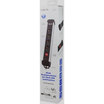 LogiLink Steckdosenleiste 4-fach (4x Schutzkontakt) mit 2x Steckdosenleiste, erhöhter Berührungsschutz, mit Schalter, mit USB