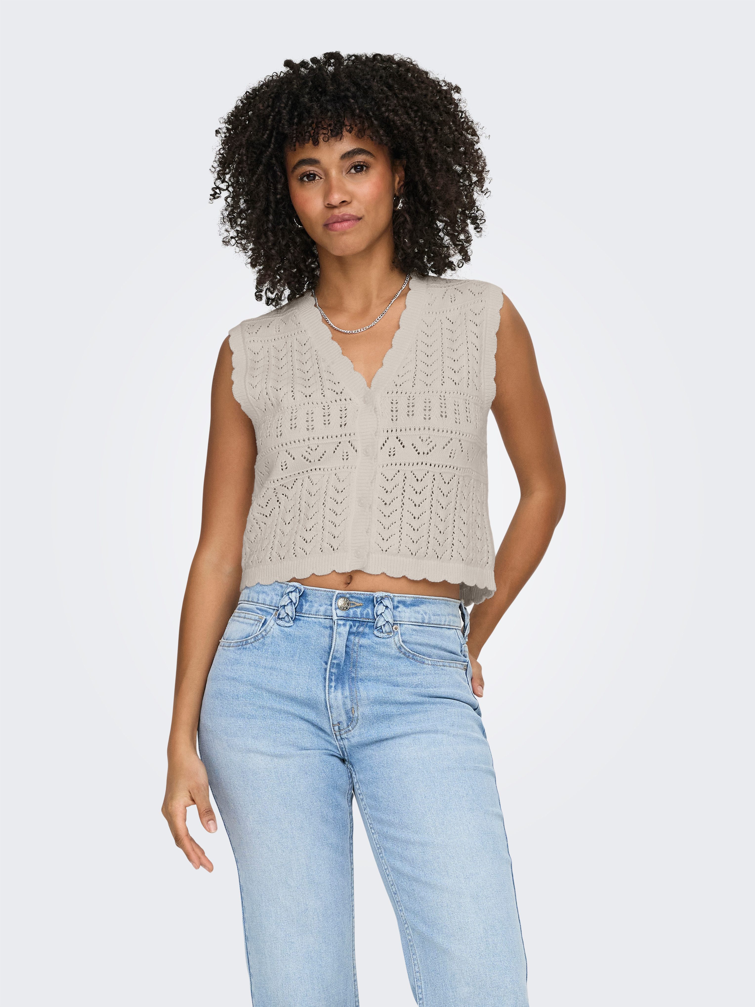 ONLY Strickjacke ONLIRINA V-NECK BUTTON VEST KNT NOOS Baumwollmischung