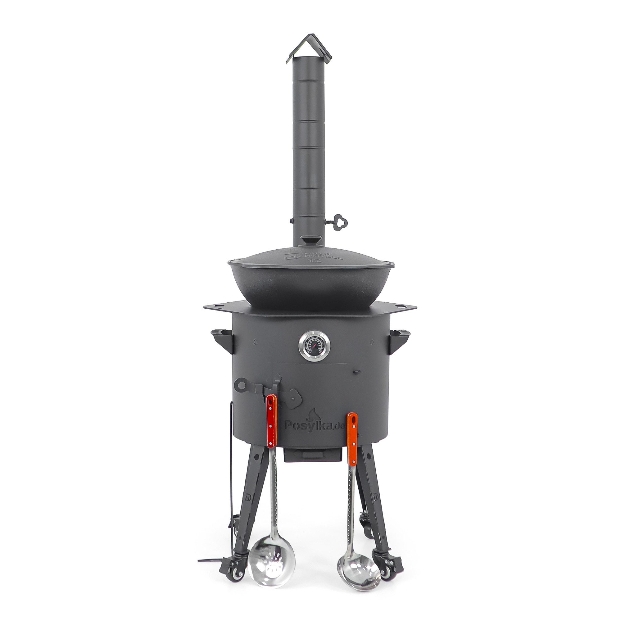 Posylka.de Feuerstelle Outdoor Kochset Utschak Ø 40 cm Kazan 12 L flach 2 Kellen 11-teilig, (11-St)