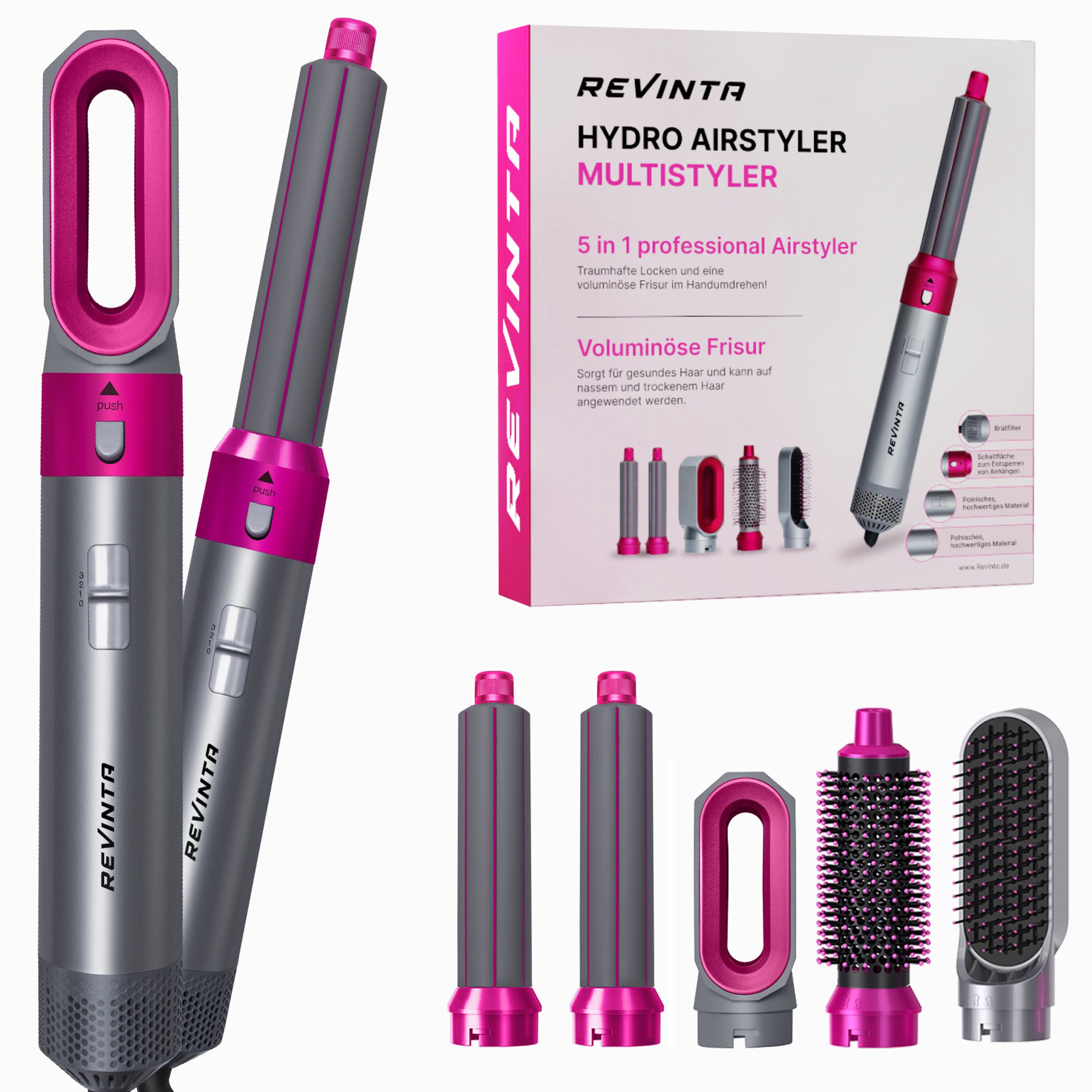 Revinta Multihaarstyler Lockenstab 5-in-1 Hairstyler Lockenstäbe Set, Negativ Ionen