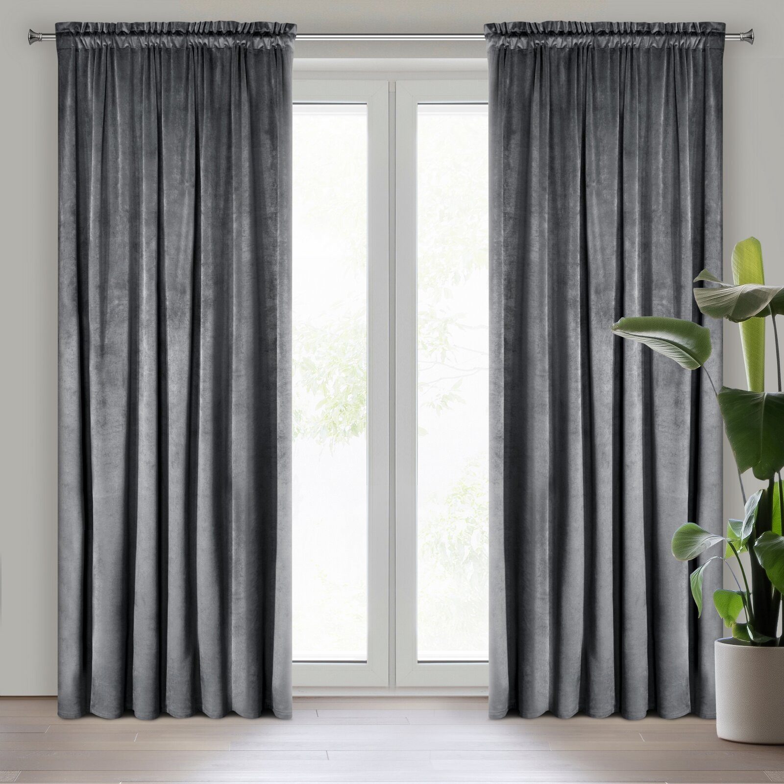 Eurofirany Vorhang VELVET (2 St), Kräuselband, blickdicht, Samt, 2er-Set Vorhang aus Velvet, mit mittlerem Verdunkelungsgrad, Tunnelzug
