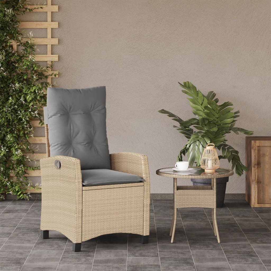 vidaXL Gartensessel, Outdoor Sessel mit Kissen Verstellbar Beigemischung Poly Rattan