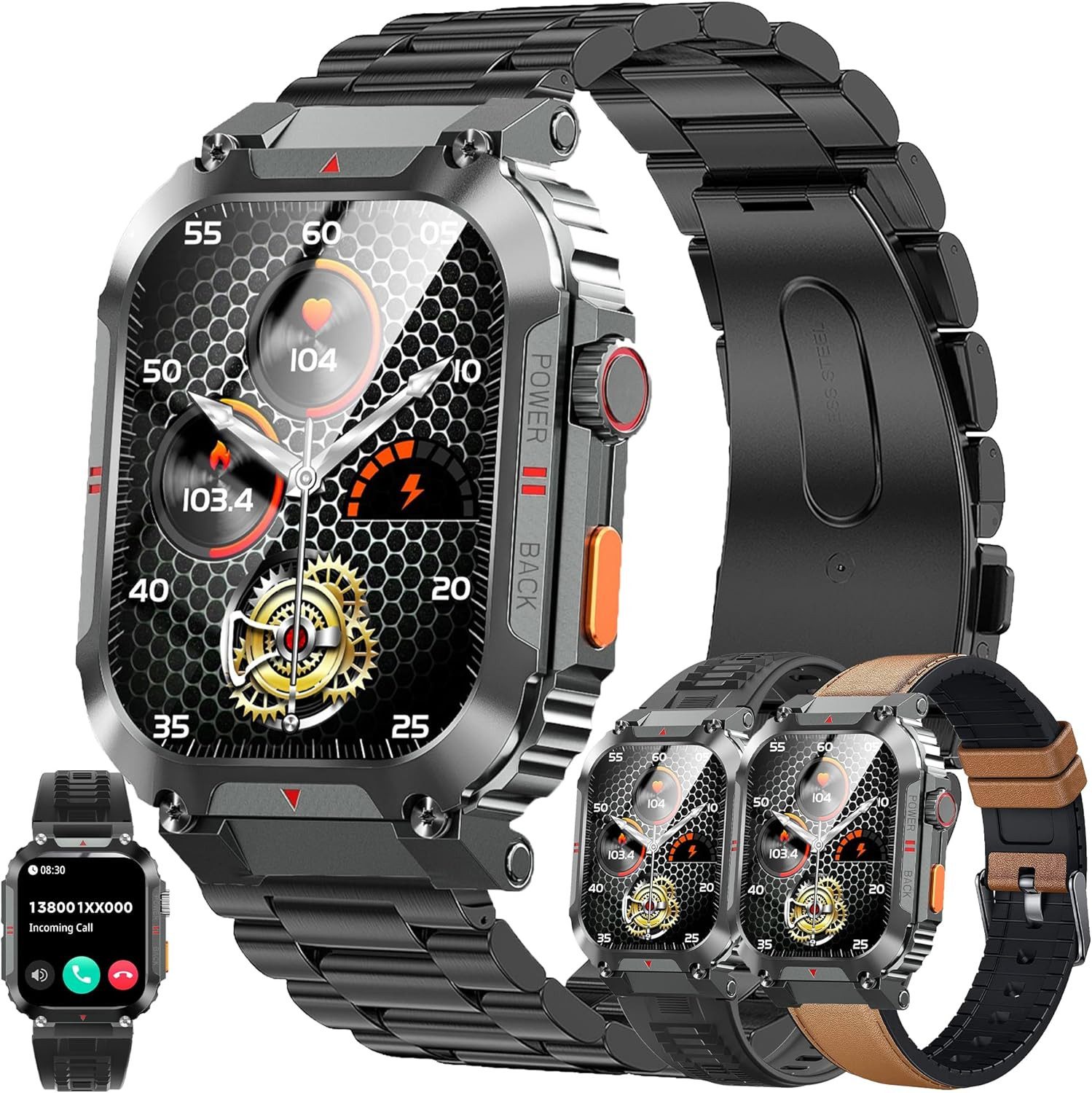 MYSHUN Smartwatch (5 cm, android ios), Smartwatch Herren Outdoor mit Telefonfunktion Militärstandard IP68
