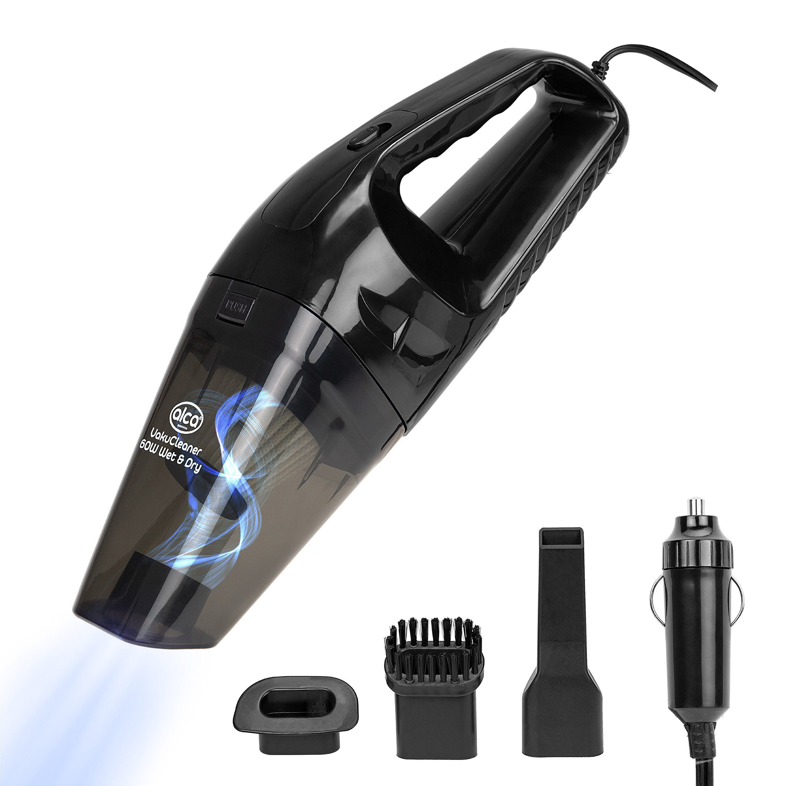 alca Handstaubsauger Autostaubsauger 12V NASS/TROCKEN Handstaubsauger waschbarer Filter, 60 W, Beutellos mit Filter