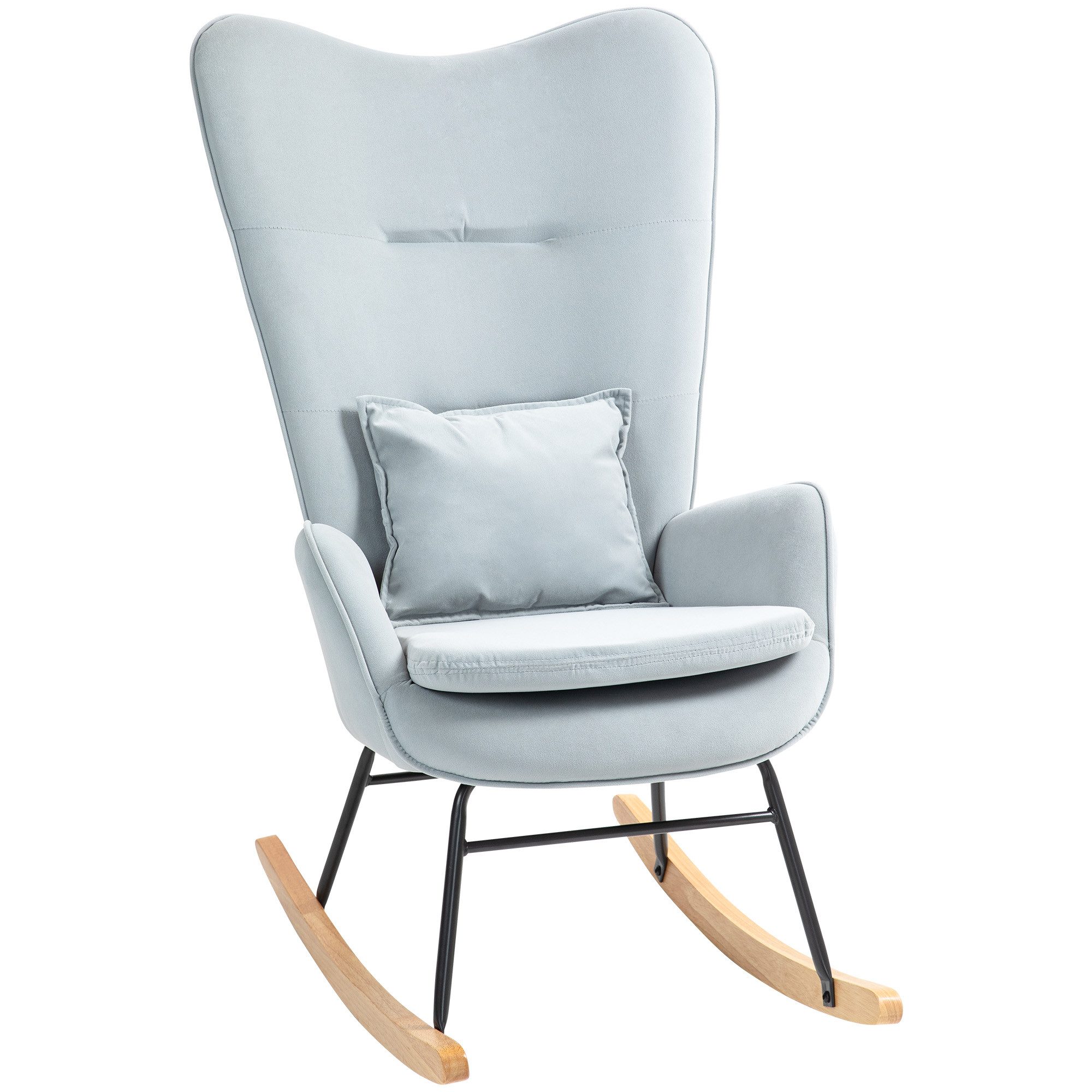 Furnishings Home Schaukelstuhl Stillsessel mit Samtoptik bis 120 kg Light Gray (1 St), Für Schlafzimmer Wohnzimmer 67L x 85B x 112H cm