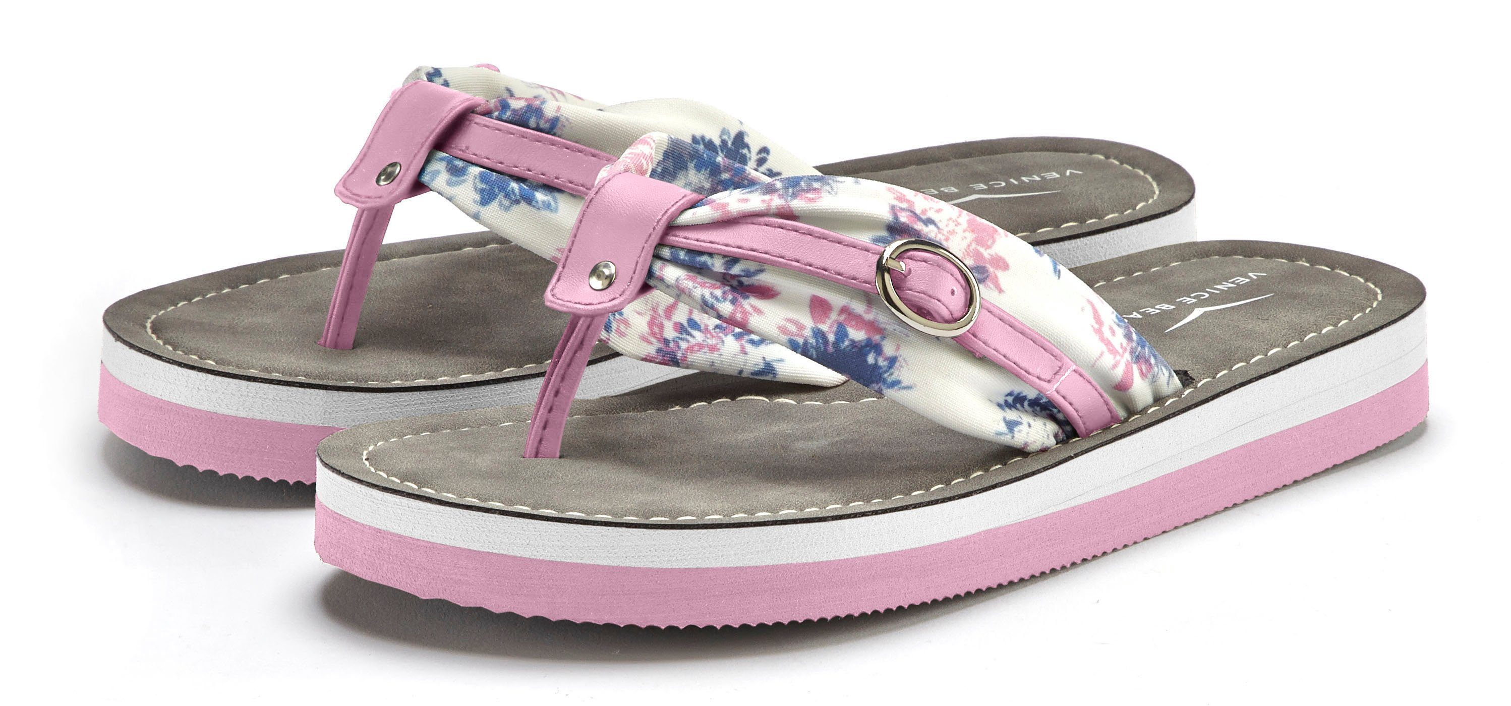 VEGAN Print Sandale, Pantolette, Badezehentrenner pink Badeschuh, Beach Flop Flip modischem mit Venice