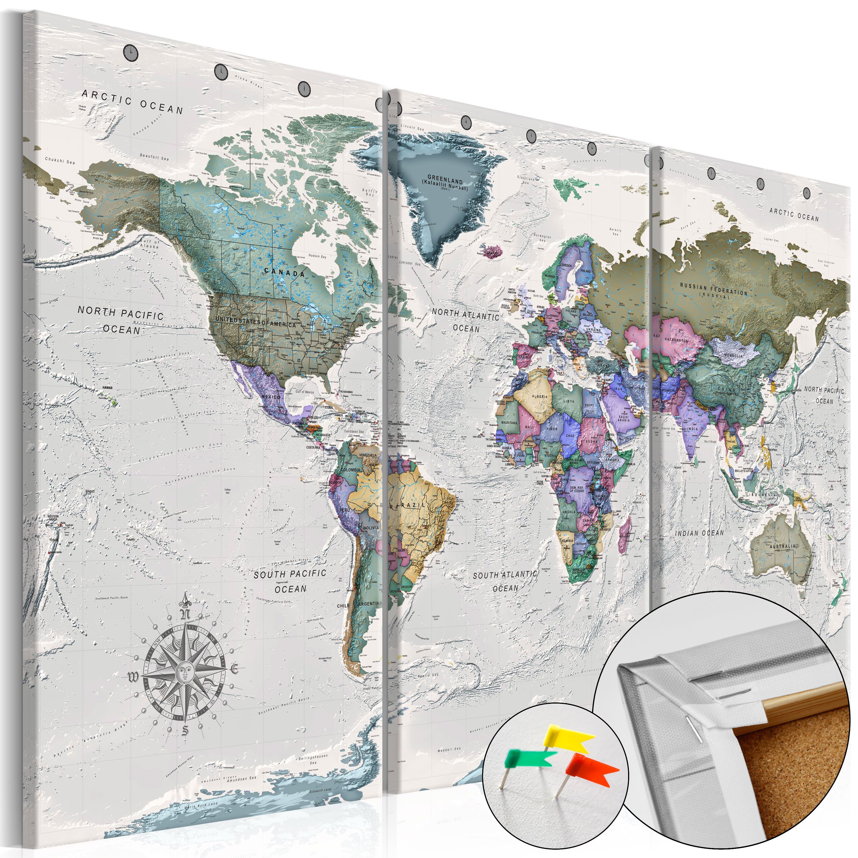 Artgeist Pinnwand World Destinations (3 Parts) [Cork Map] | Pinnwände