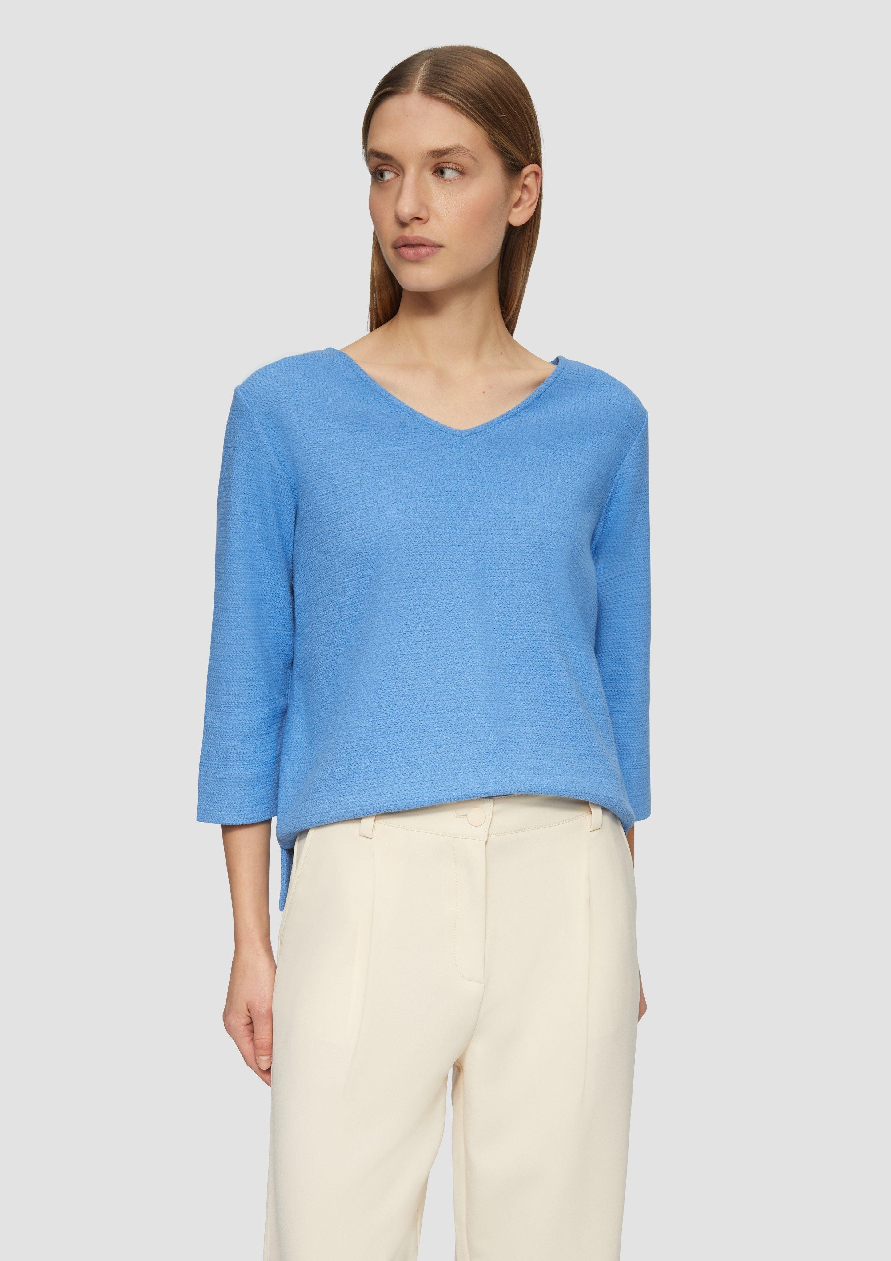 s.Oliver 3/4-Arm-Shirt Strukturiertes Jersey-Sweatshirt mit V-Ausschnitt günstig online kaufen