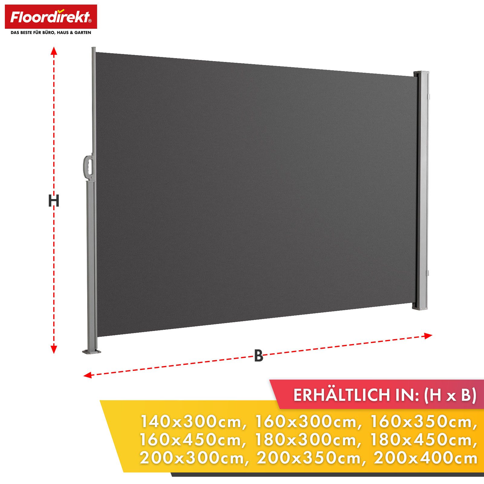 Floordirekt Seitenmarkise aus Aluminium Sichtschutz & Sonnenschutz für Balkon, Terrasse & Garten (140x300 cm) UV-beständig, hohe Stabilität, witterungsbeständig – Bild 2 von 5