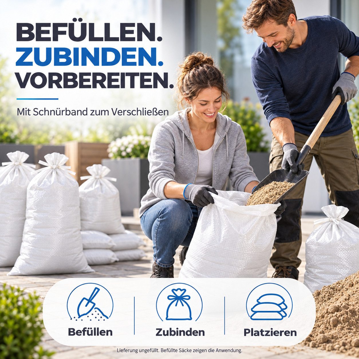repairr Sandsack 10 ungefüllte Sandsäcke, je 40 x 60 cm, mit Schnürband, Robustes Gewebematerial – Bild 3 von 5