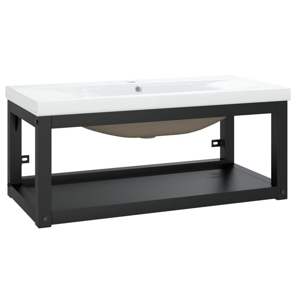 vidaXL Badregal Badezimmer-Waschtischgestell mit Waschbecken Schwarz Eisen, 1-tlg.