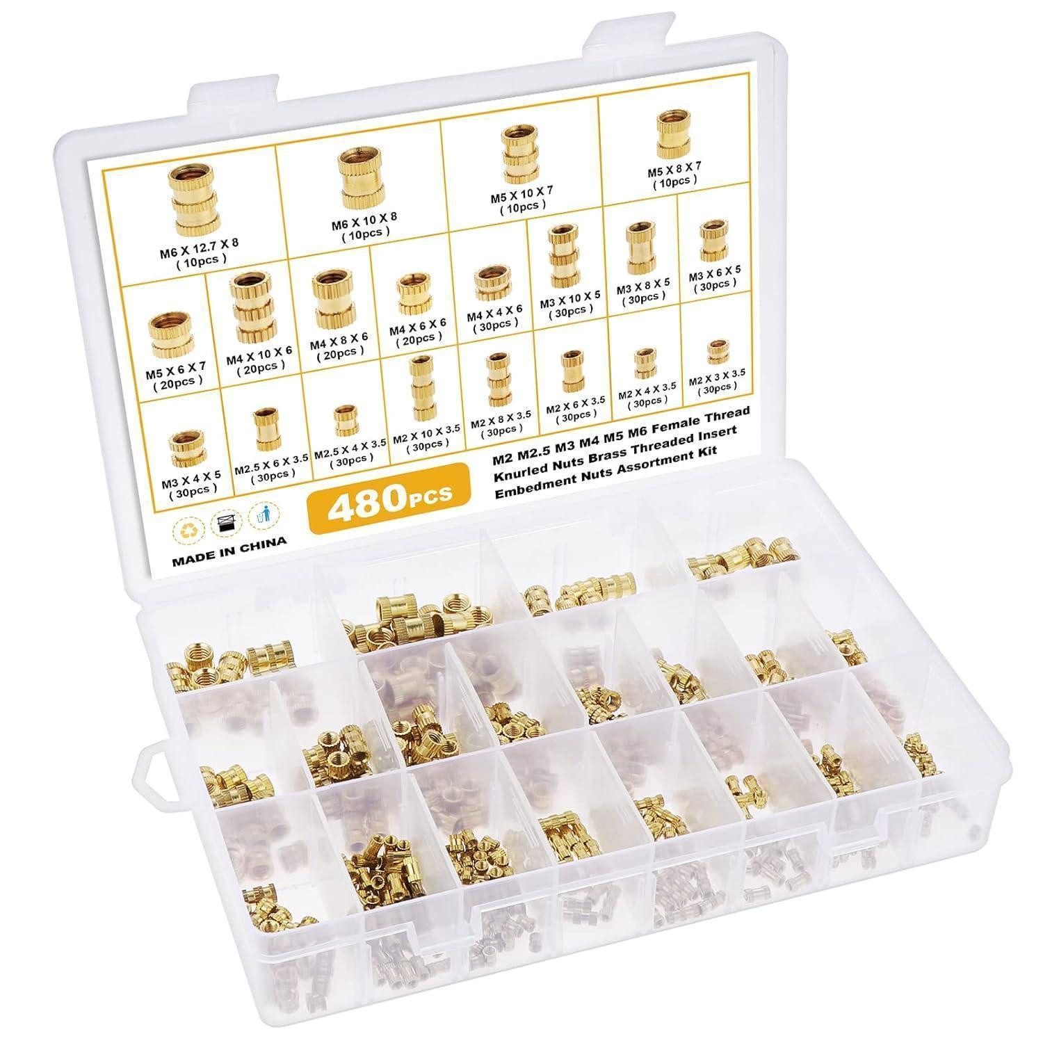 LuxusKollektion Einpressmutter Gewindeeinsatz Messing Rändelmuttern 480tlg. 20 Größen
