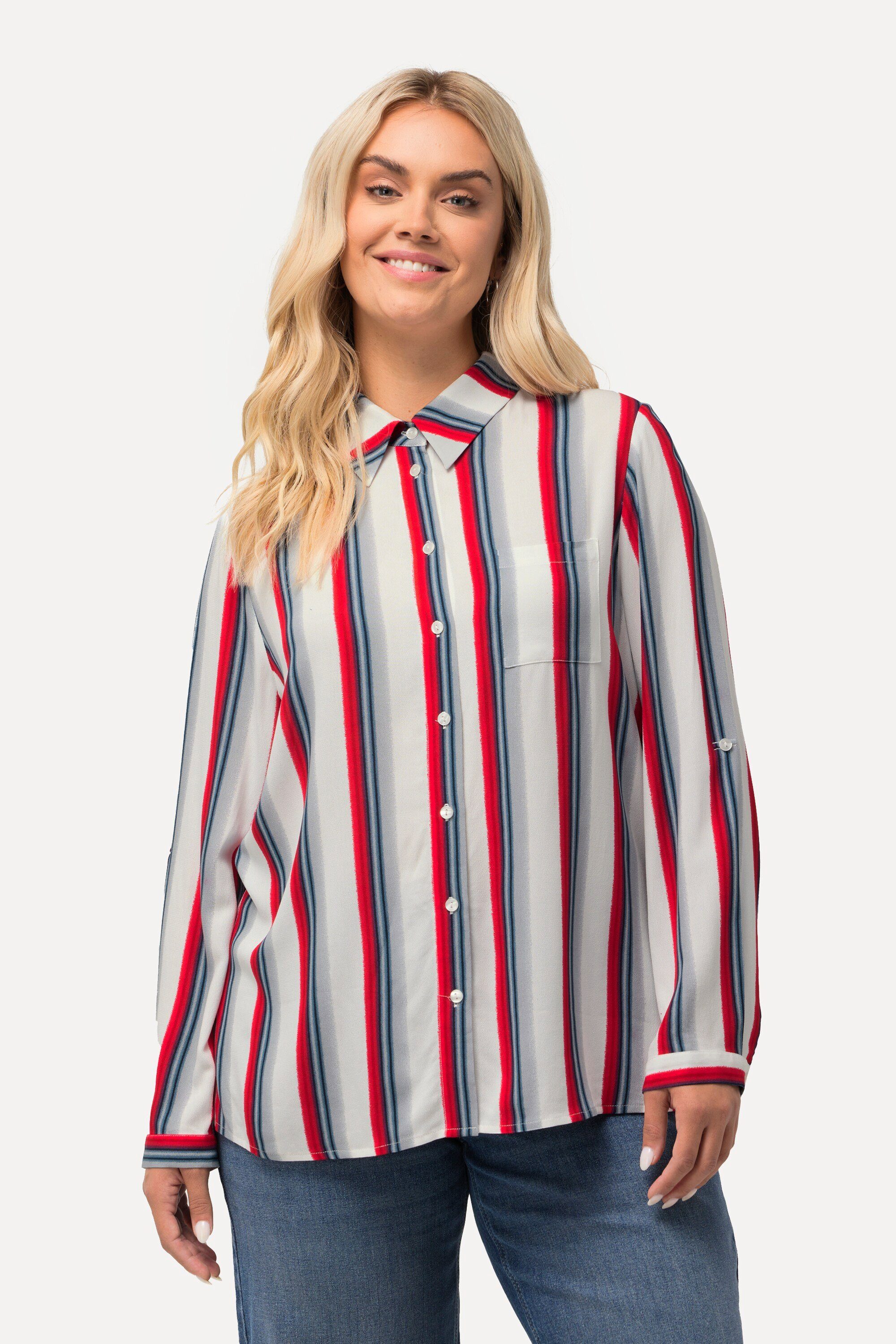 Ulla Popken Hemdbluse Hemdbluse Streifen Hemdkragen günstig online kaufen