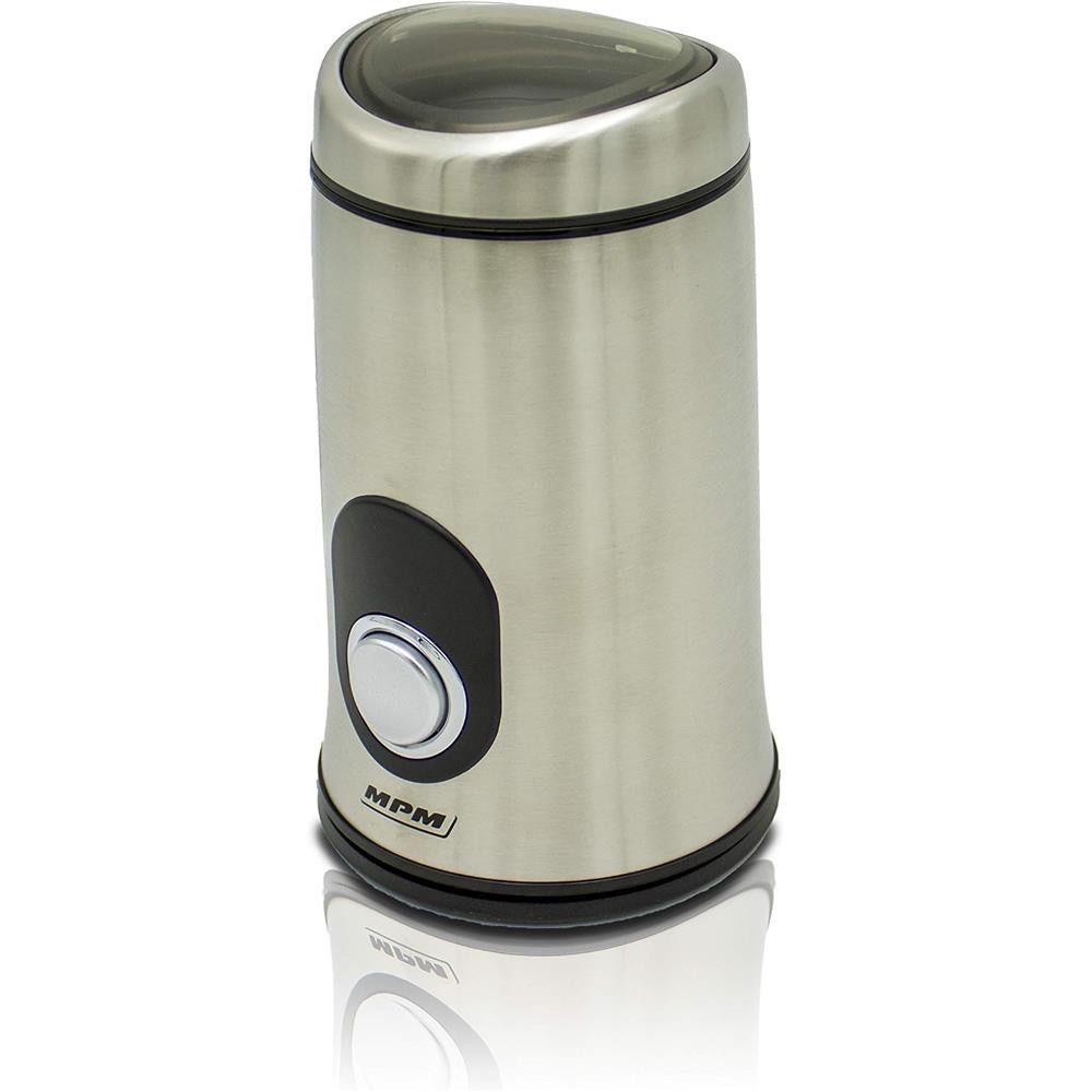 MPM Kaffeemühle MMK-02M, 150 W, Schlagmahlwerk mit zweiflügeligem Edelstahlmesser, 50 g Bohnenbehälter, Pulsfunktion, Sichtfenster, Sicherheitsdeckel, Kabelaufwicklung