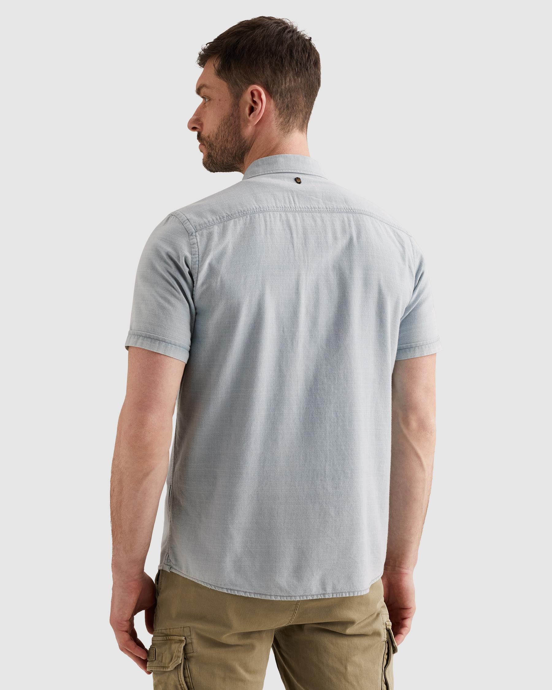 PME LEGEND Kurzarmhemd Short Sleeve Shirt Indigo yarn dyed stripe mit Logo Stickerei
