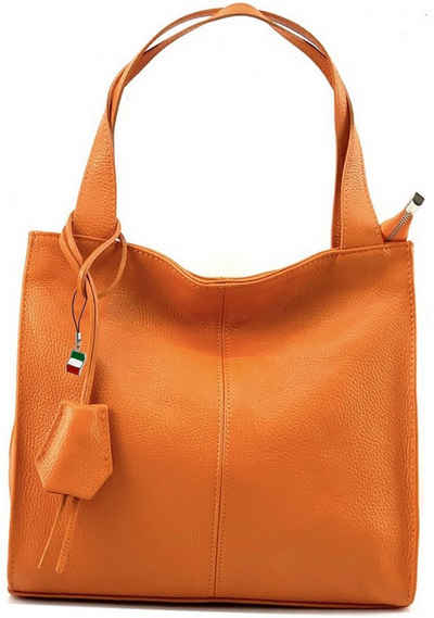 FLORENCE Shopper Florence Echtleder Hobo Bag Damen orange (Shopper, Shopper), Damen Tasche Echtleder orange, Made-In Italy