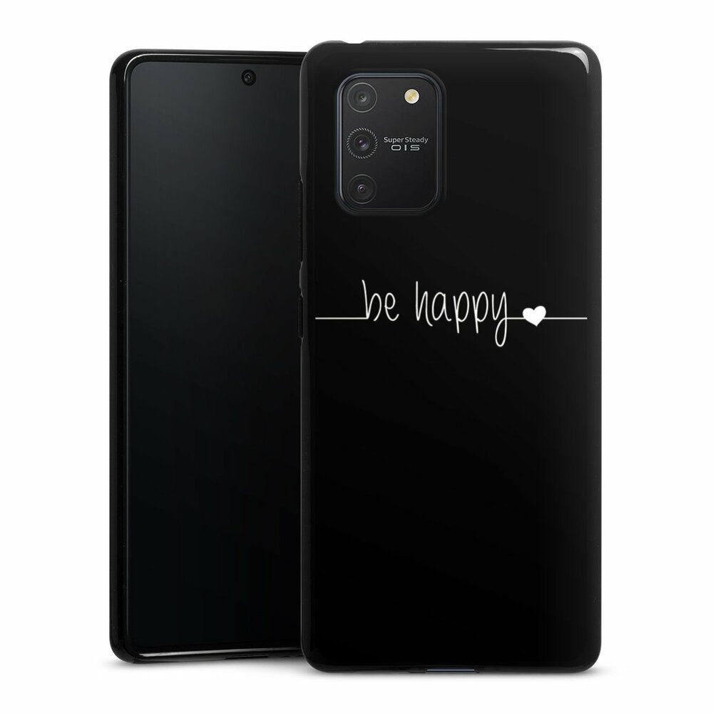 DeinDesign Handyhülle Statement Sprüche Glück Be Happy Black, Samsung Galaxy S10 Lite Silikon Hülle Bumper Case Handy Schutzhülle