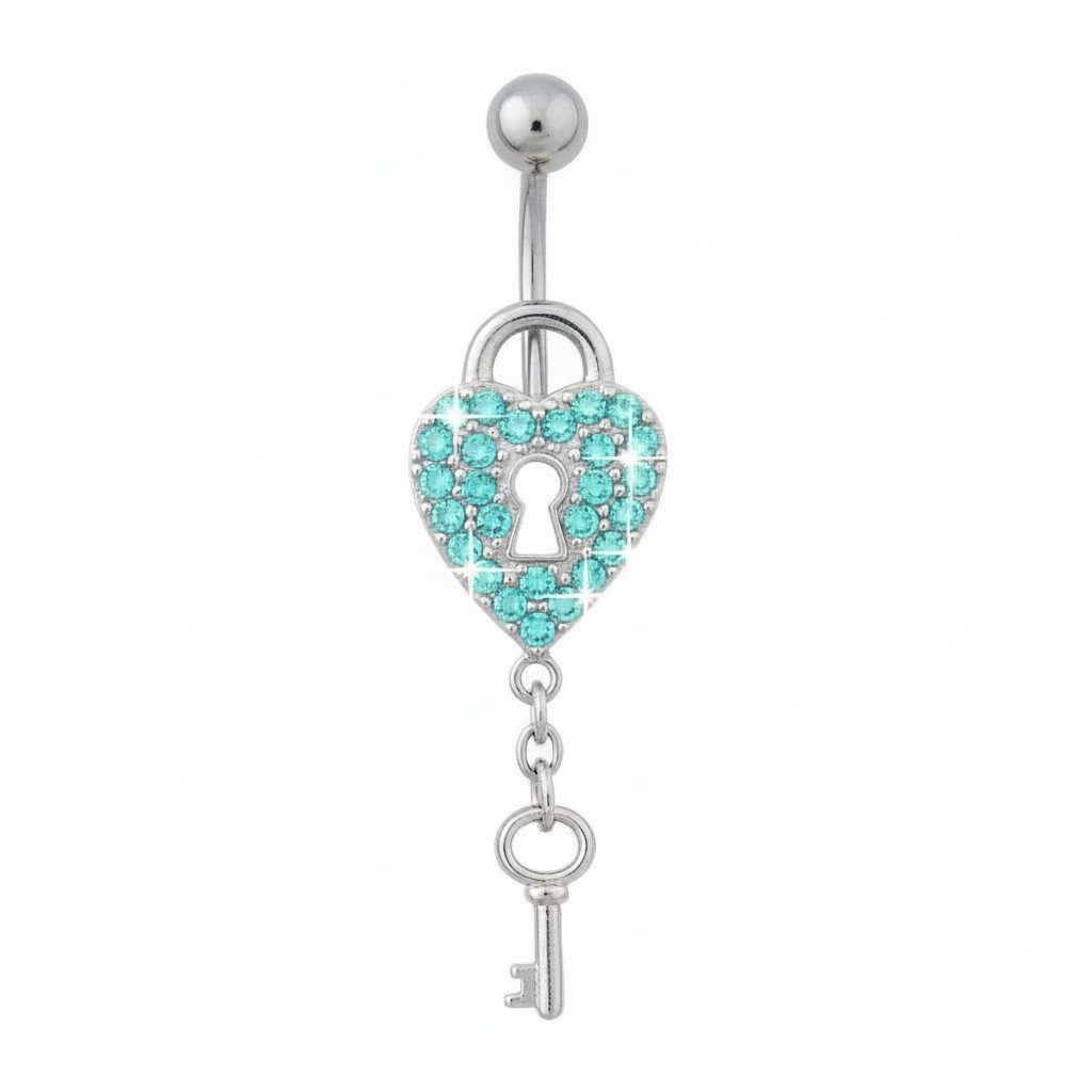 Bauchnabelpiercing Bauchnabelpiercing Silber 925 Herz-Schloss mit Schlüssel, Zirkonia
