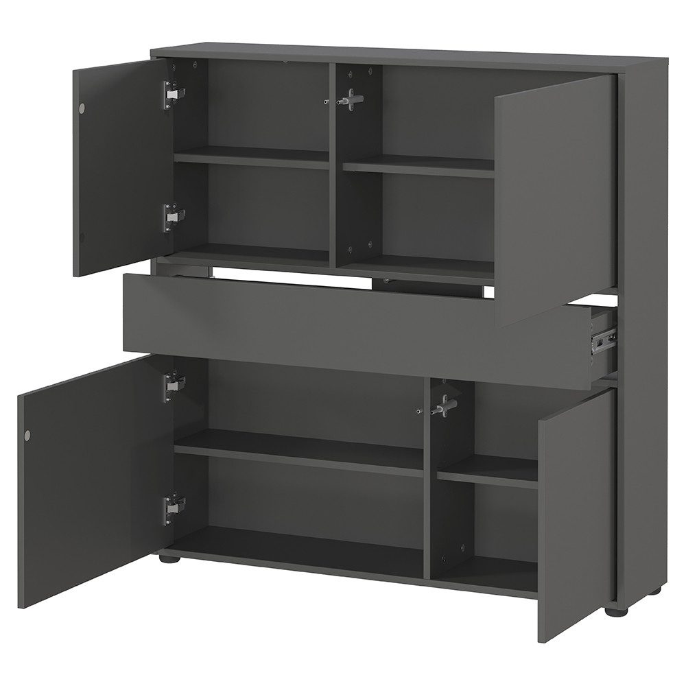 Lomadox Garderoben-Set ALLOA-01, (Spar-Set, 3-St., Garderobenpaneel Spiegel Schuhschrank), Dielenmöbel in graphit mit Spiegel, geringe Tiefe (25 cm)