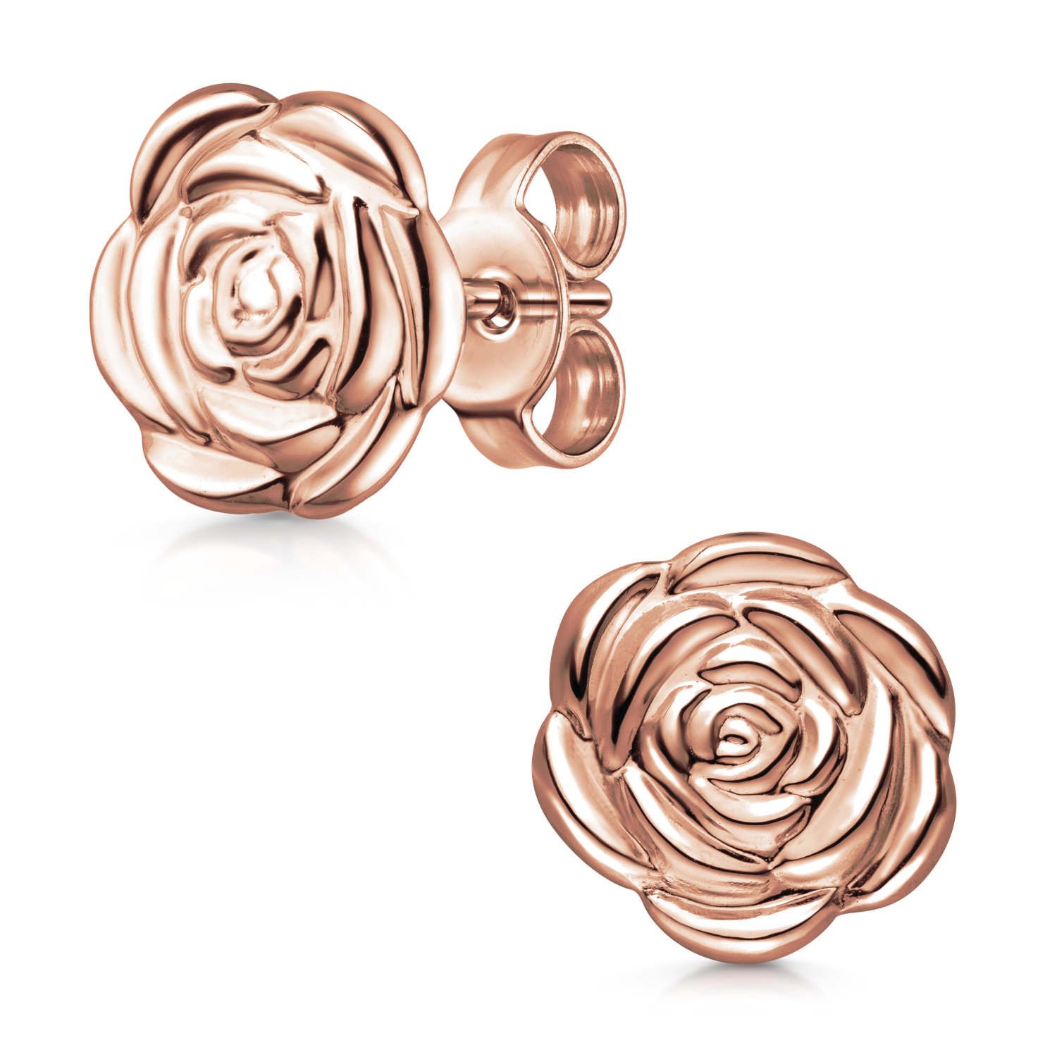 Paar Ohrstecker Damen Rosegold Rosen Blüten Ø11mm SO-254