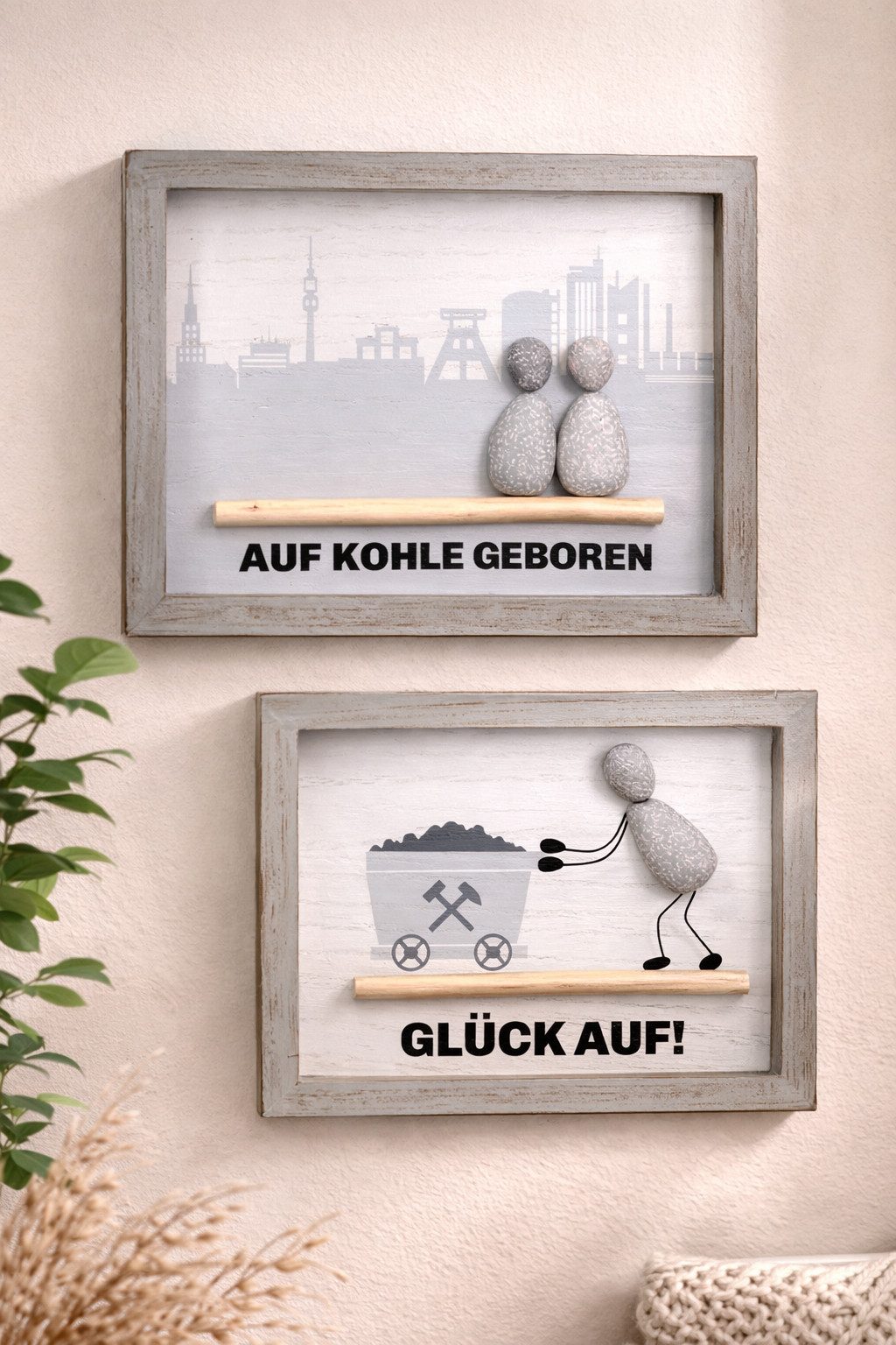 GILDE Wanddekoobjekt Steinbild Glückstiefe grau 2er set rechteckig Wanddeko (2 St)