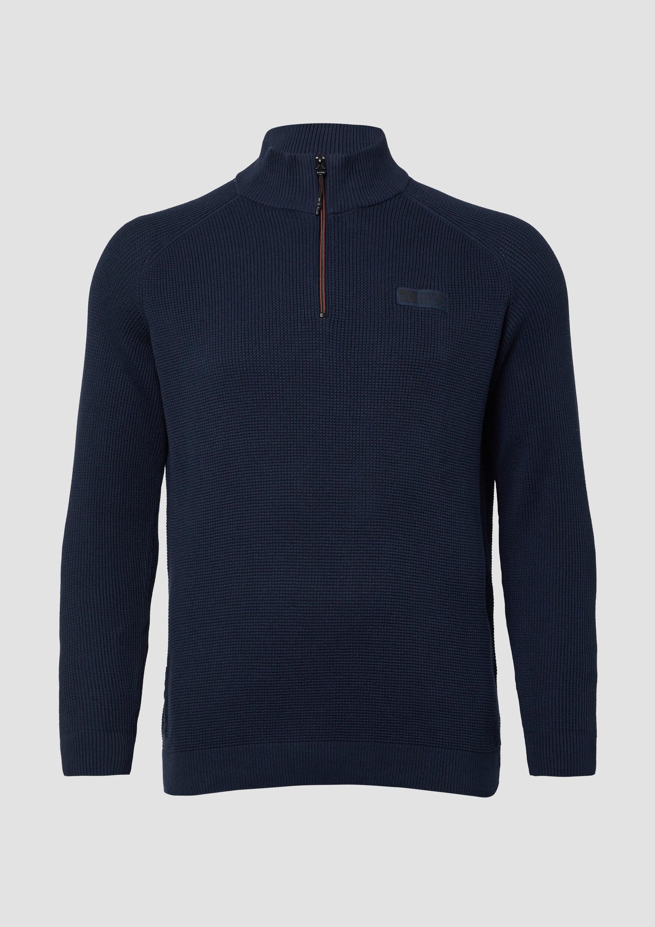 s.Oliver Longpullover Strickpullover Pullover aus Strukturstrick mit Troyer-Kragen