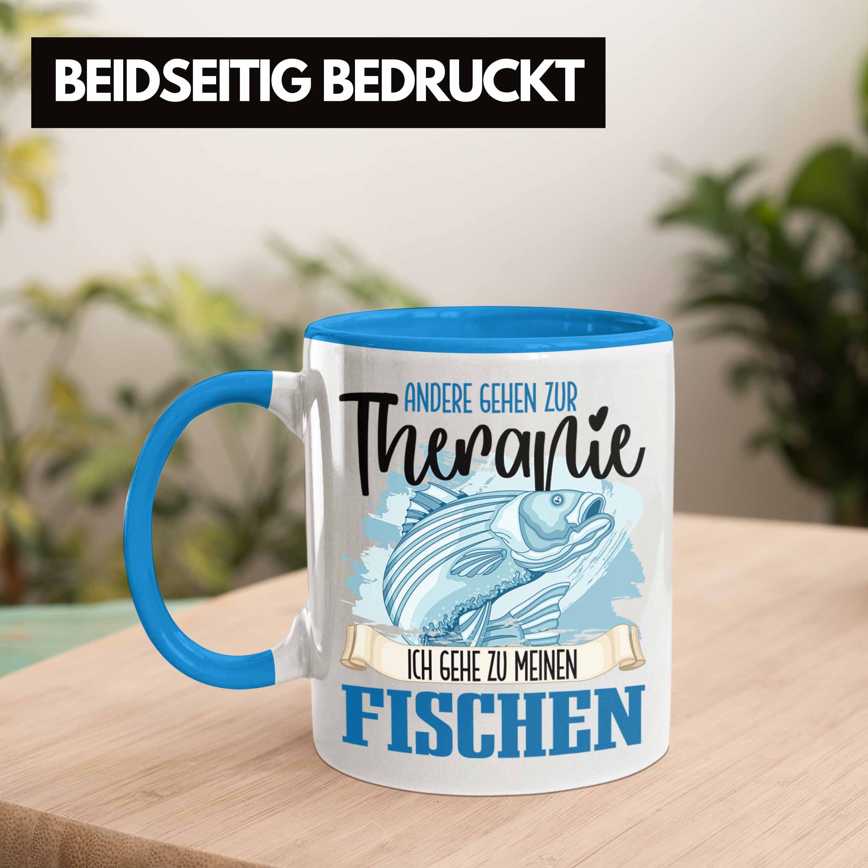 Trendation Lustige für - Tasse Trendation Blau Fisch Tasse Therapie Angler Geschenk Besitzer