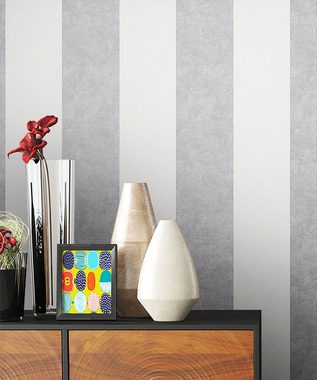 Newroom Vliestapete, Creme Tapete Modern Streifen - Grau Weiß Landhaus Linien für Büro Diele/Flur Schlafen