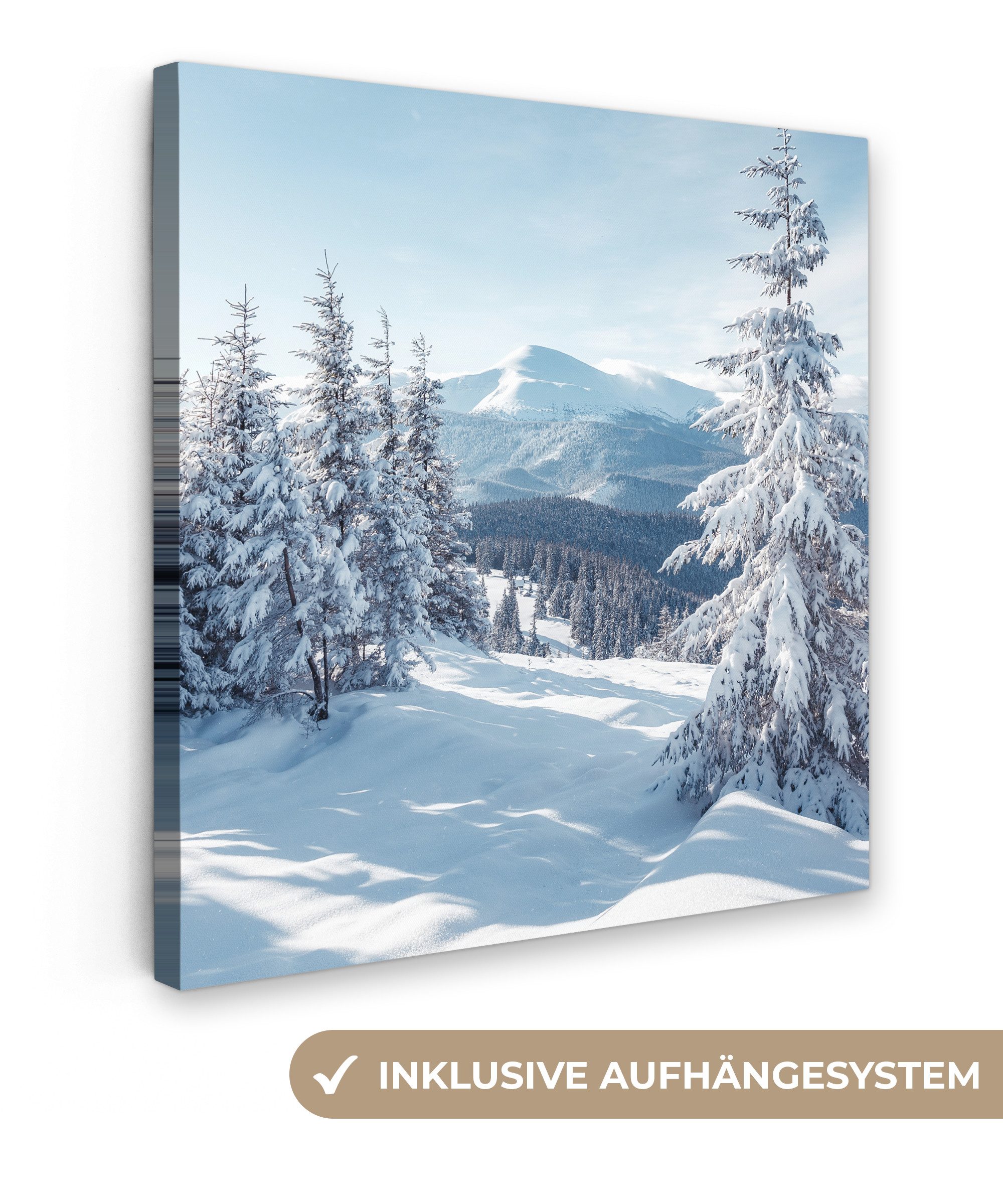 OneMillionCanvasses® Leinwandbild Winterlandschaft - Natur - Berge - Bäume - Schnee, Fotodruck (1 St), Wandbild, Deko Schlafzimmer Wohnzimmer Flur 20x20 cm