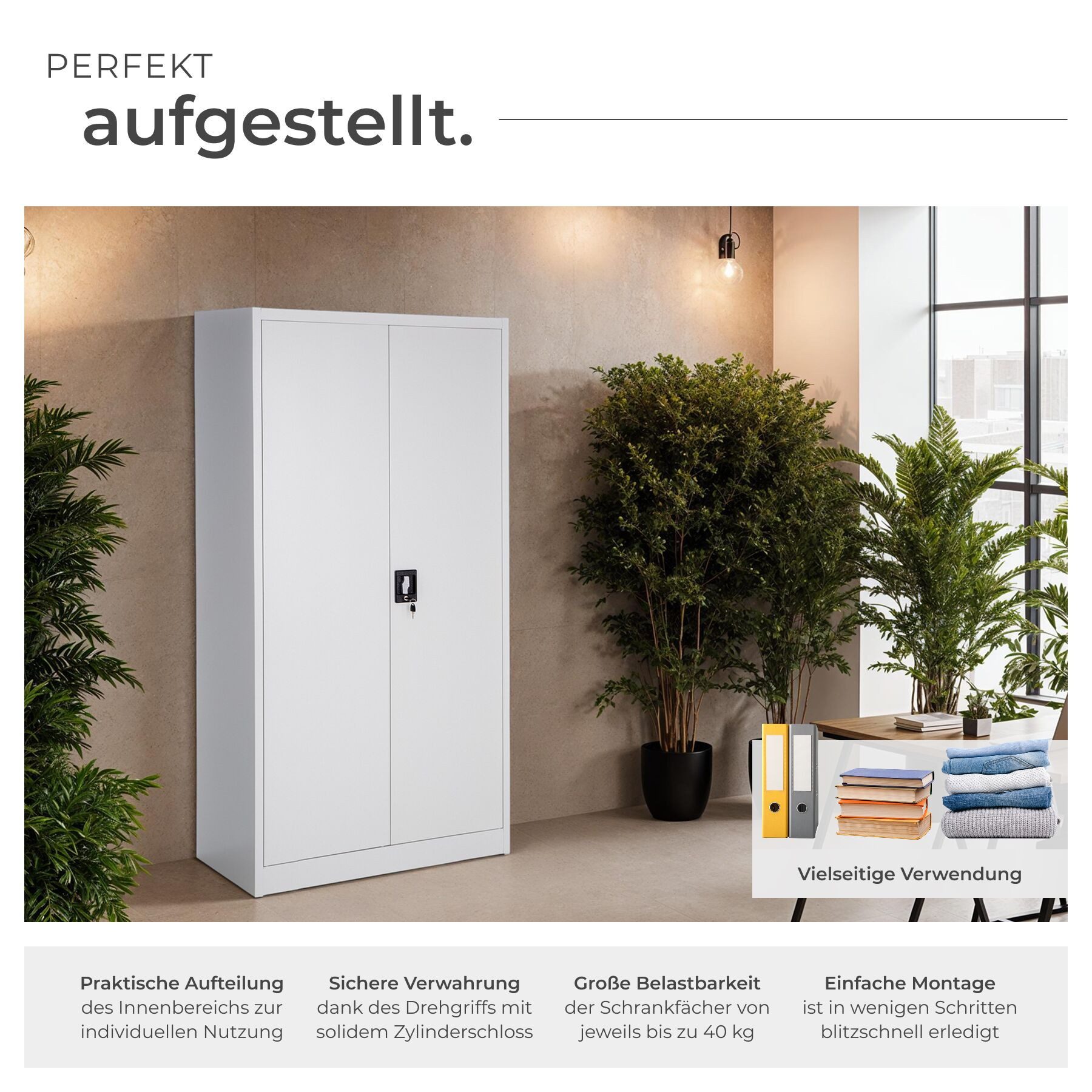 tectake Spind abschließbarer Aktenschrank mit 6 Fächern (Locker Spind, 1-St., in Grad) hochwertiger pulverbeschichteter Stahl
