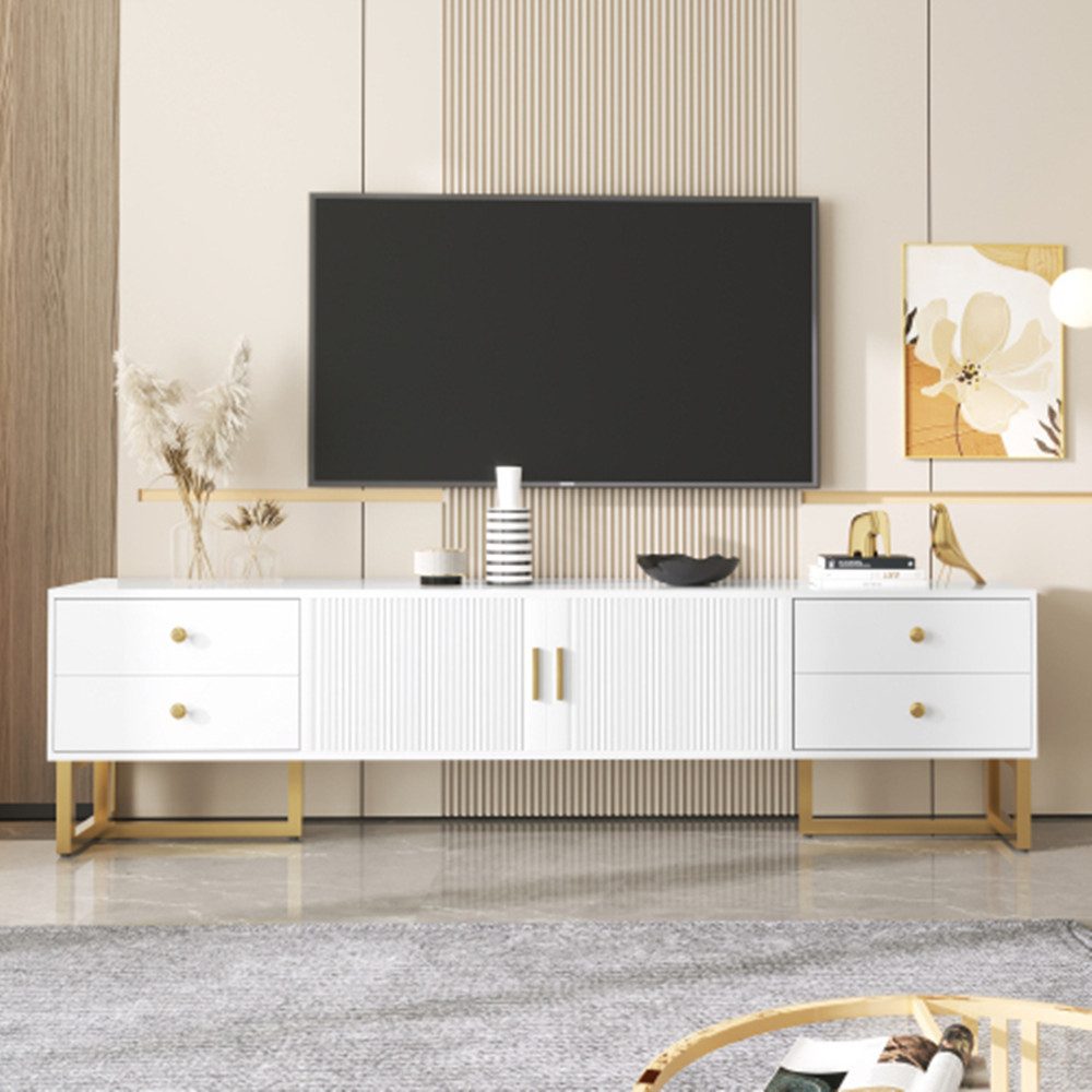 XDeer TV-Schrank TV-Schrank,Moderner TV-Ständer mit strukturierter Tür, TV-Möbel mit Висувні ящики, goldenen Griffen und goldenen Füßen
