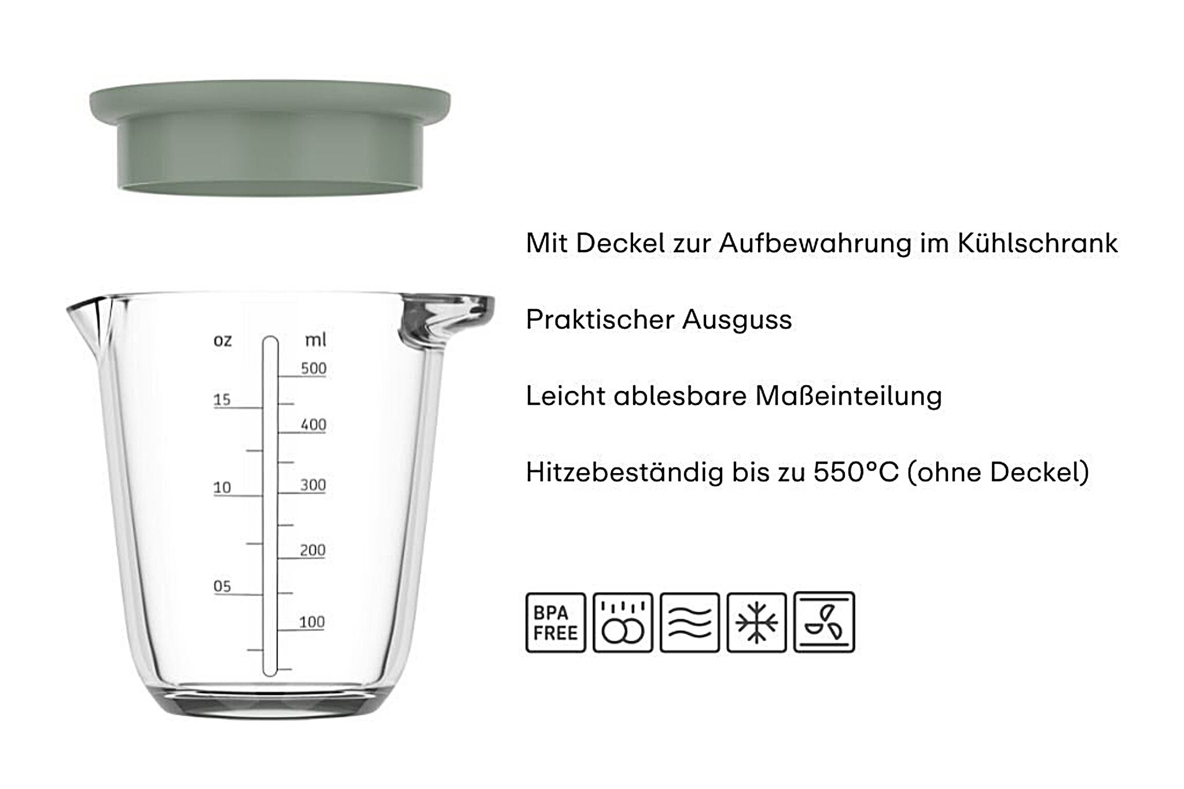 Mepal Messbecher Mepal Messbecher Chef Glas 500 ml mit Deckel - nordic sage