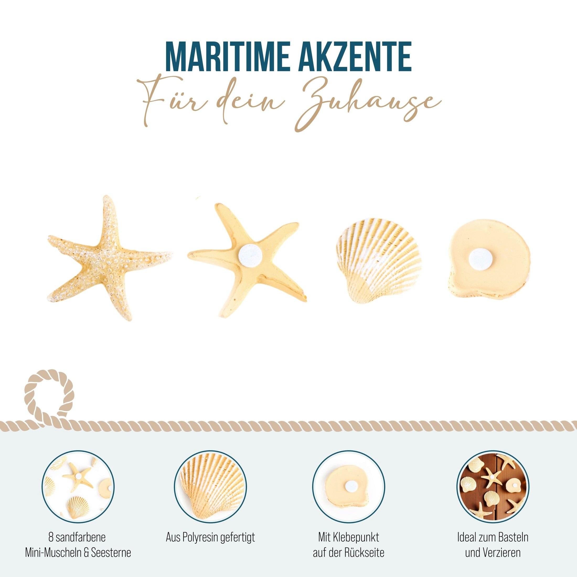 Logbuch-Verlag Dekofigur 8-teiliges Deko Set mit Muscheln + Seesternen beige zum Kleben