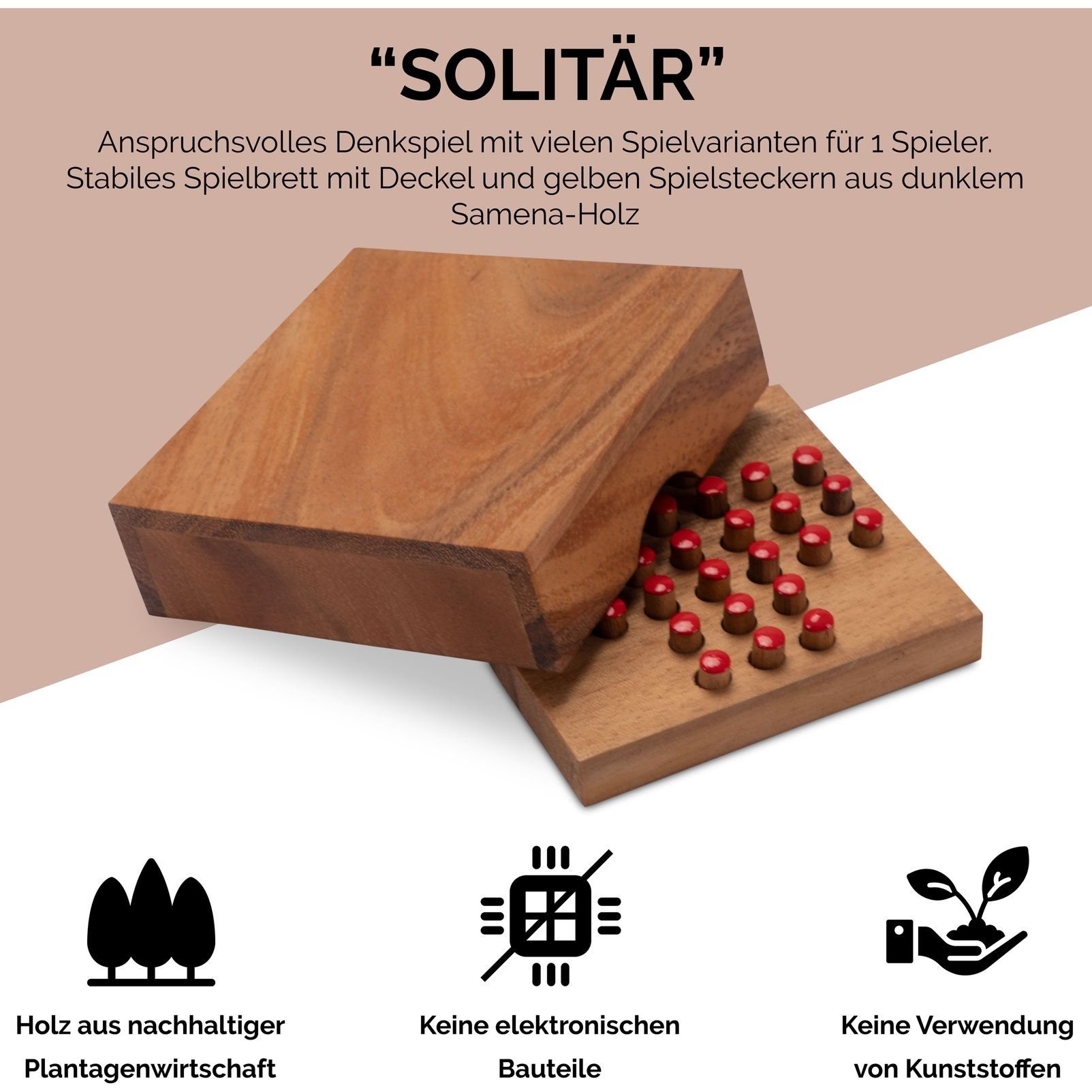Solitär – - Spielfeld rote 13 Logoplay Stecker cm Holzspiele Gr. - 13 – Spiel, Solitaire L x KnobelspielHolzspielzeug
