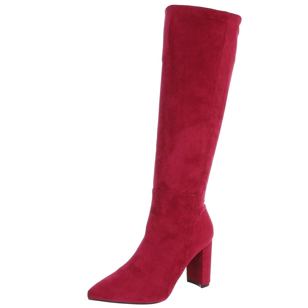 Damen Kniehochstiefel mit Blockabsatz und Spitze High-Heel-Stiefel