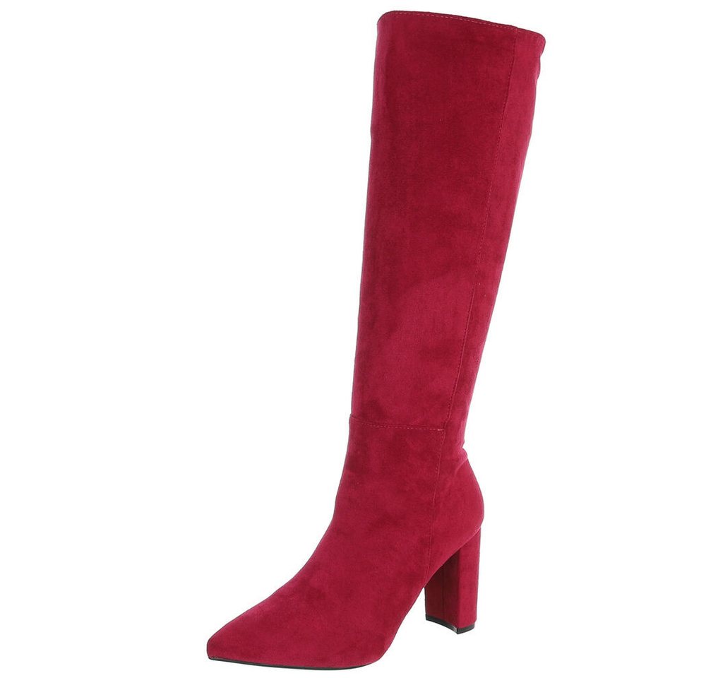 Ital-Design Damen Kniehochstiefel mit Blockabsatz und Spitze High-Heel-Stiefel (92079016) Blockabsatz Stiefel in Pink