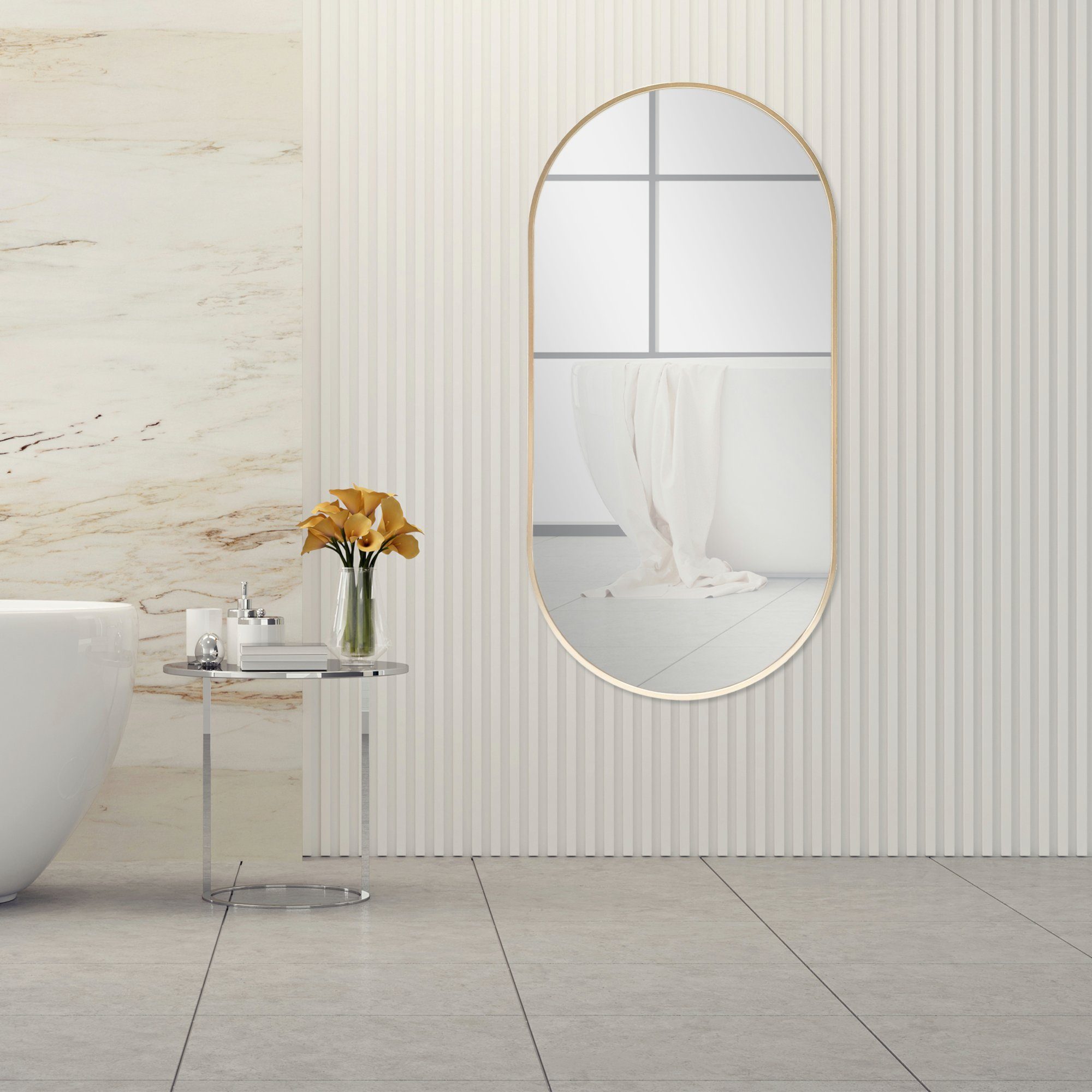 en.casa Wandspiegel, Corato 40x80cm Badspiegel Ellipsen-Form Gold
