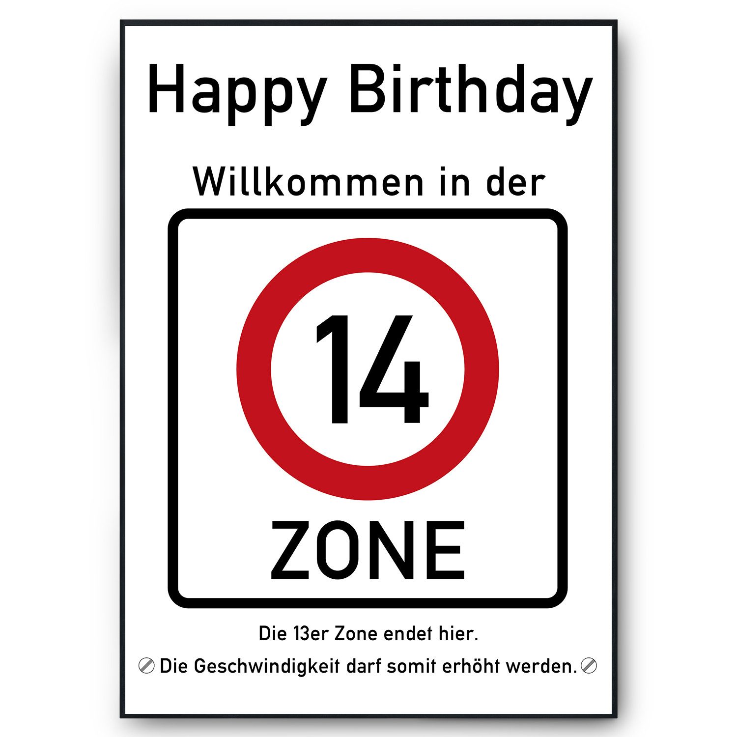 Tigerlino Poster 14. Geburtstag Geschenk Verkehrszeichen Karte Happy Birthday Deko Bild